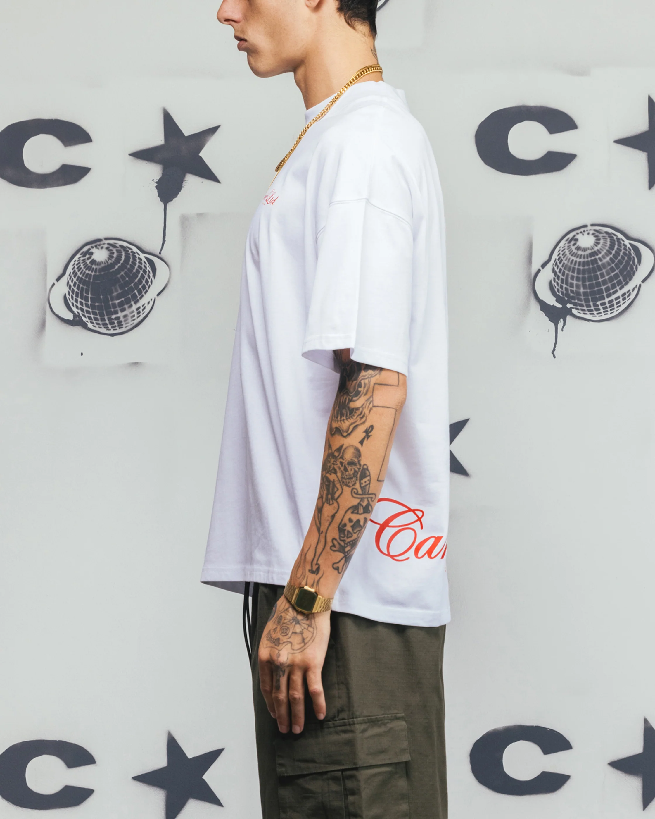 Carre Side Script Oversized T-Shirt White/Red - Image 6