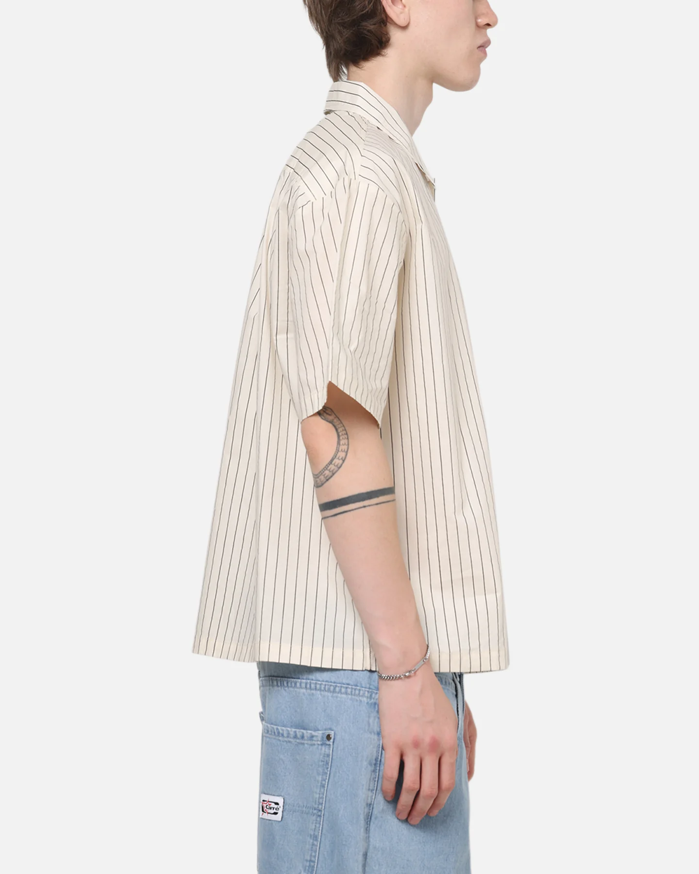 Carre Signature Rose Button Up Shirt Natural Pinstripe - Image 4