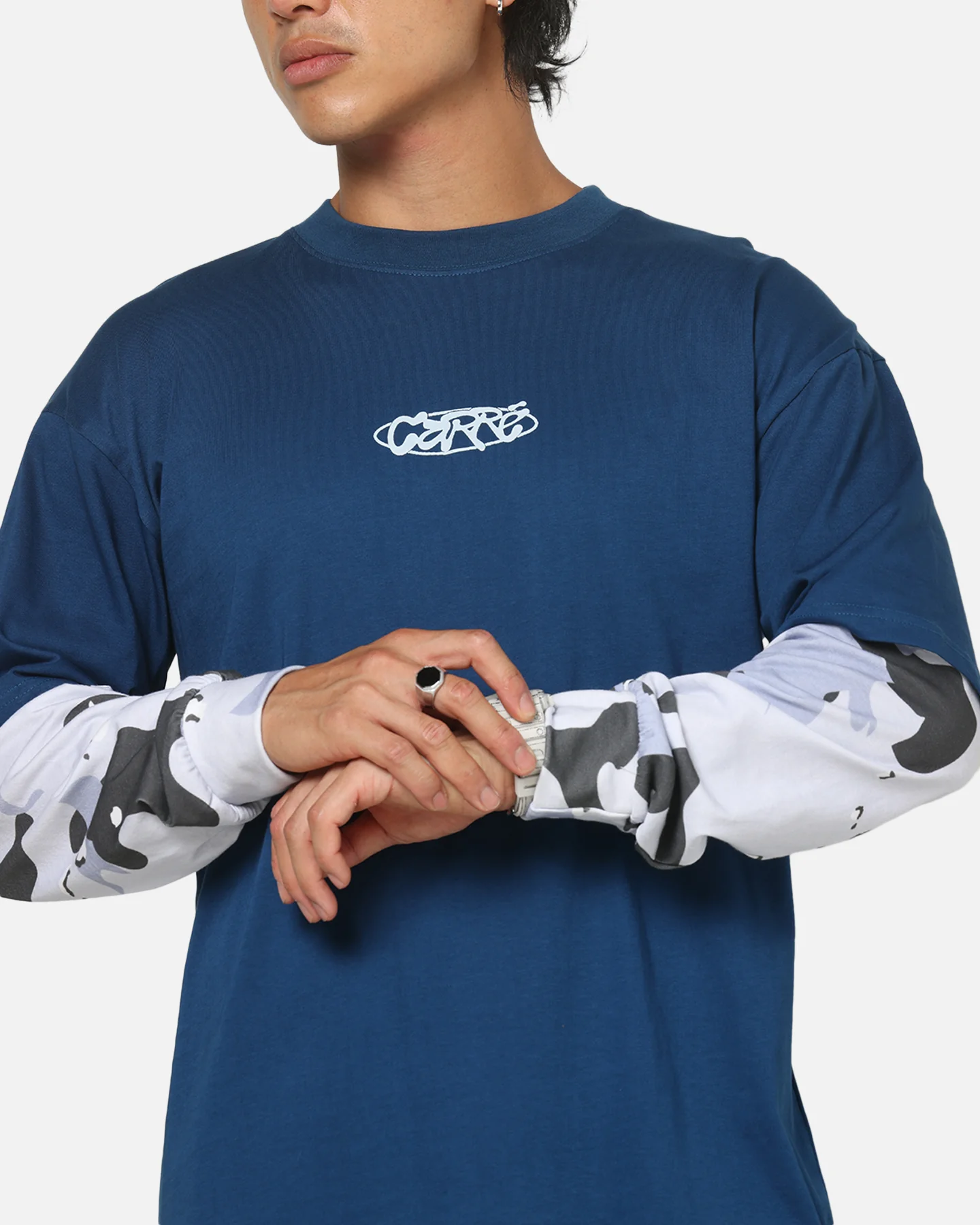 Carre Static Layered Long Sleeve T-Shirt Blue - Image 6