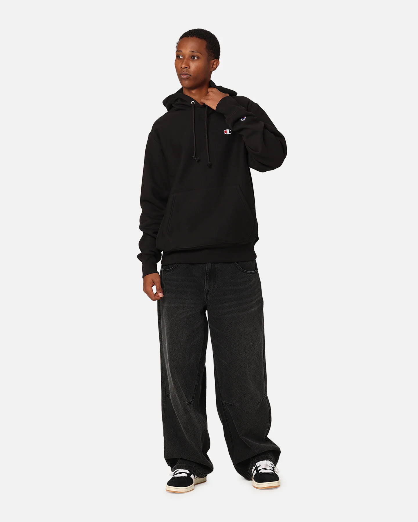 Champion Reverse Weave Small C Hoodie Black - Image 2