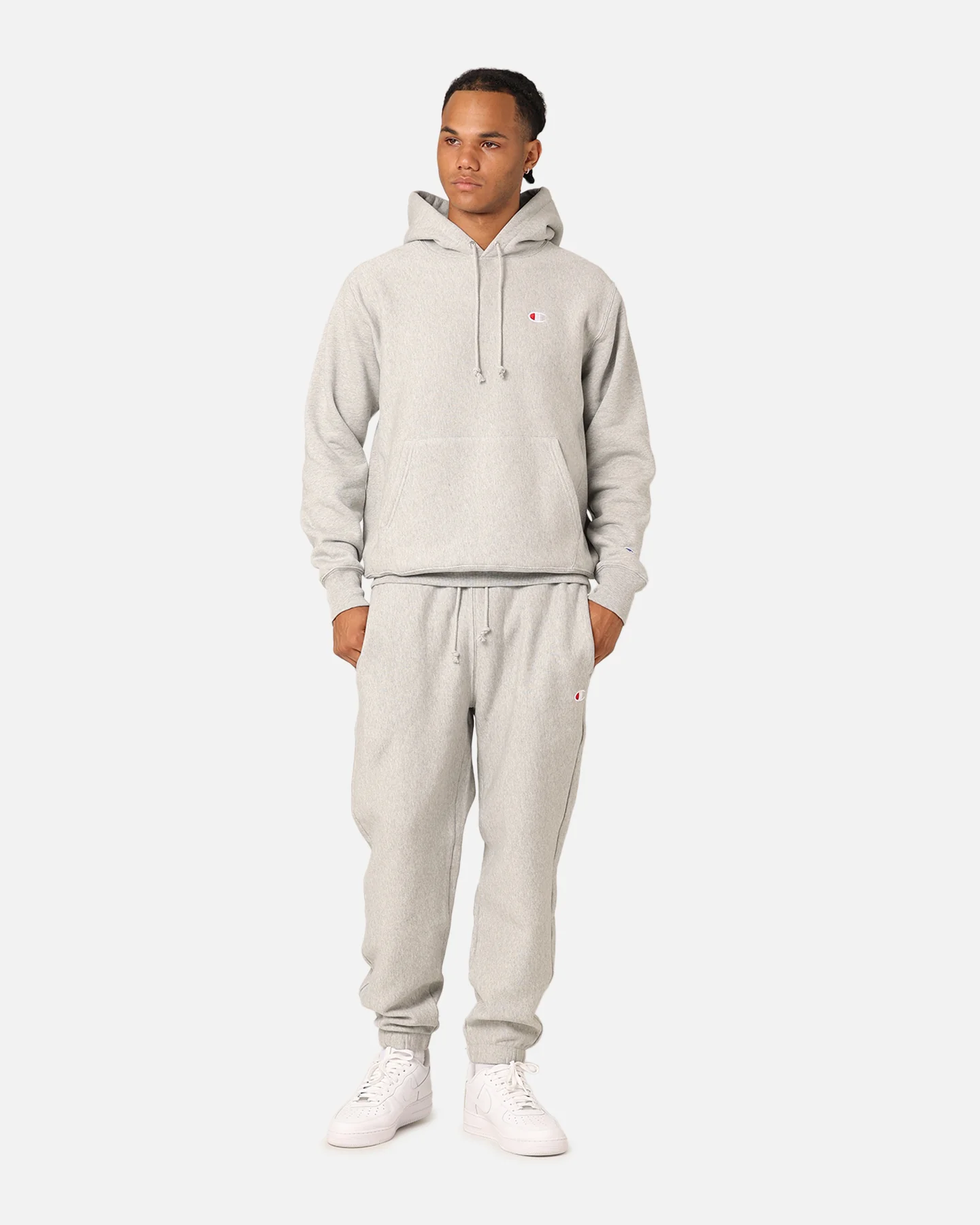 Champion Reverse Weave Small C Hoodie Oxford Heather - Image 2
