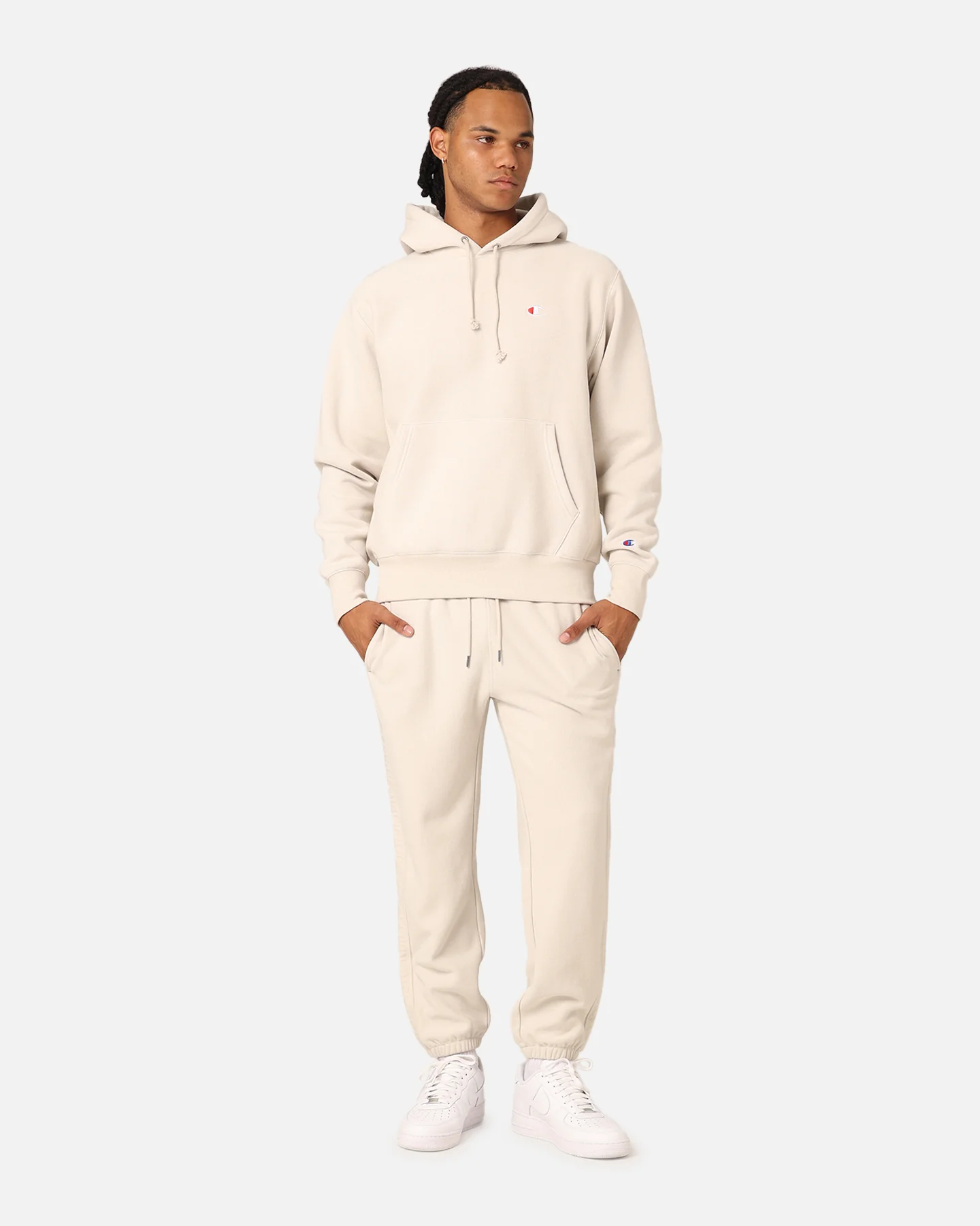 Champion Reverse Weave Small C Hoodie Stone - Image 2