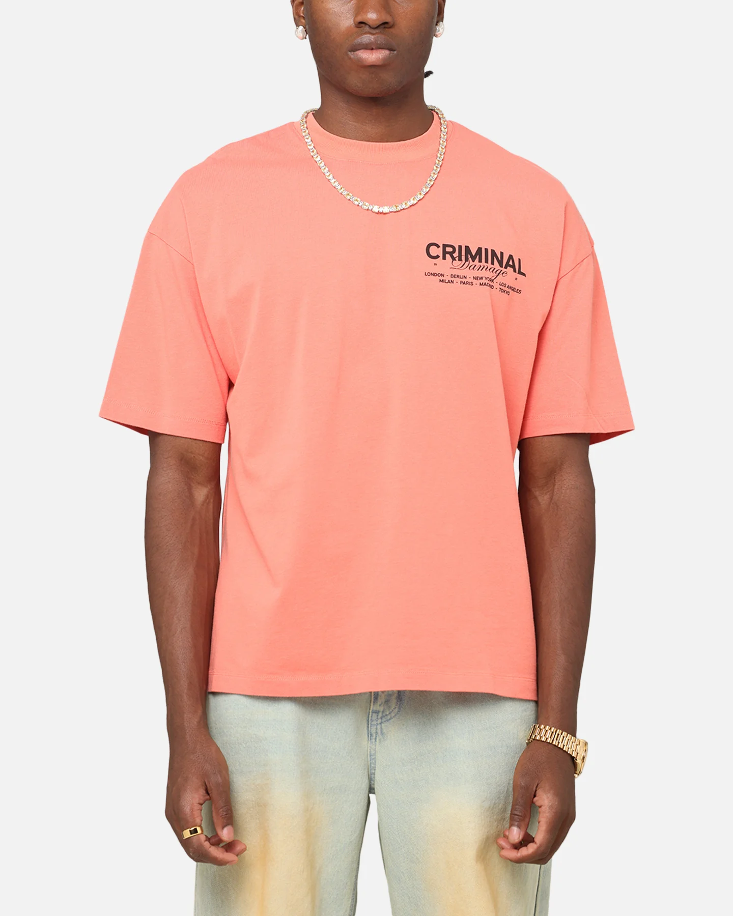 Criminal Damage International T-Shirt Coral - Image 2