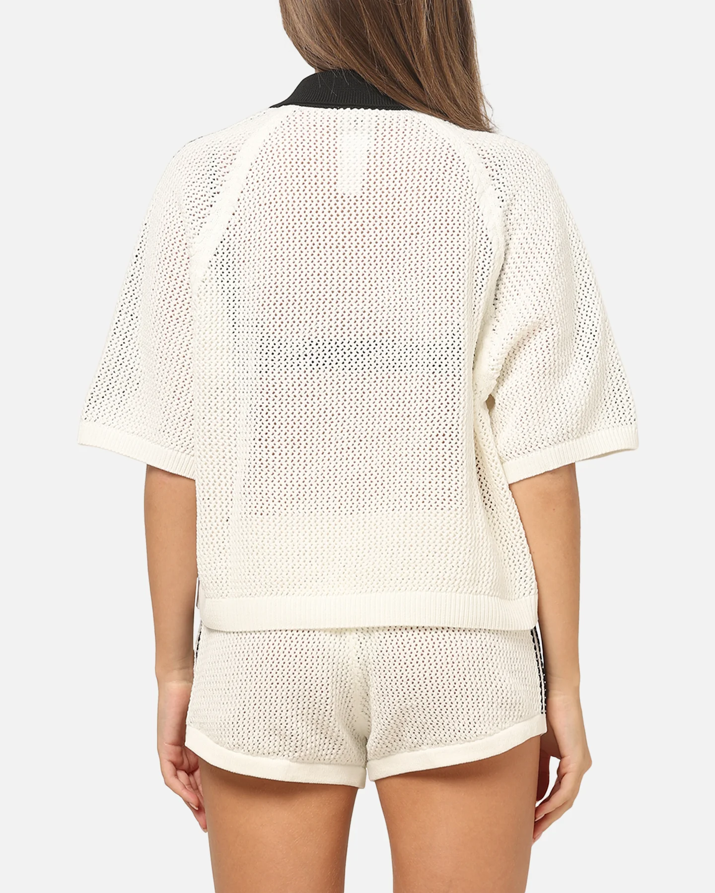 Adidas Women's Crochet Polo Shirt White/Black - Image 3