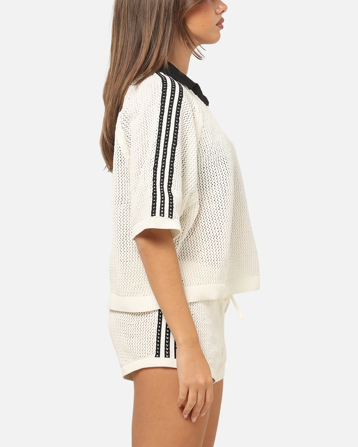 Adidas Women's Crochet Polo Shirt White/Black - Image 4