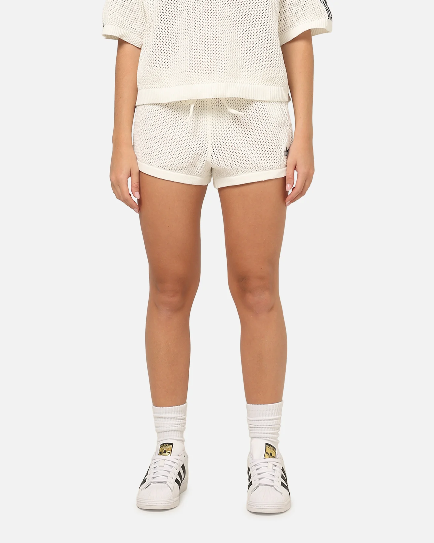 Adidas Women's Crochet Shorts White/Black - Image 6