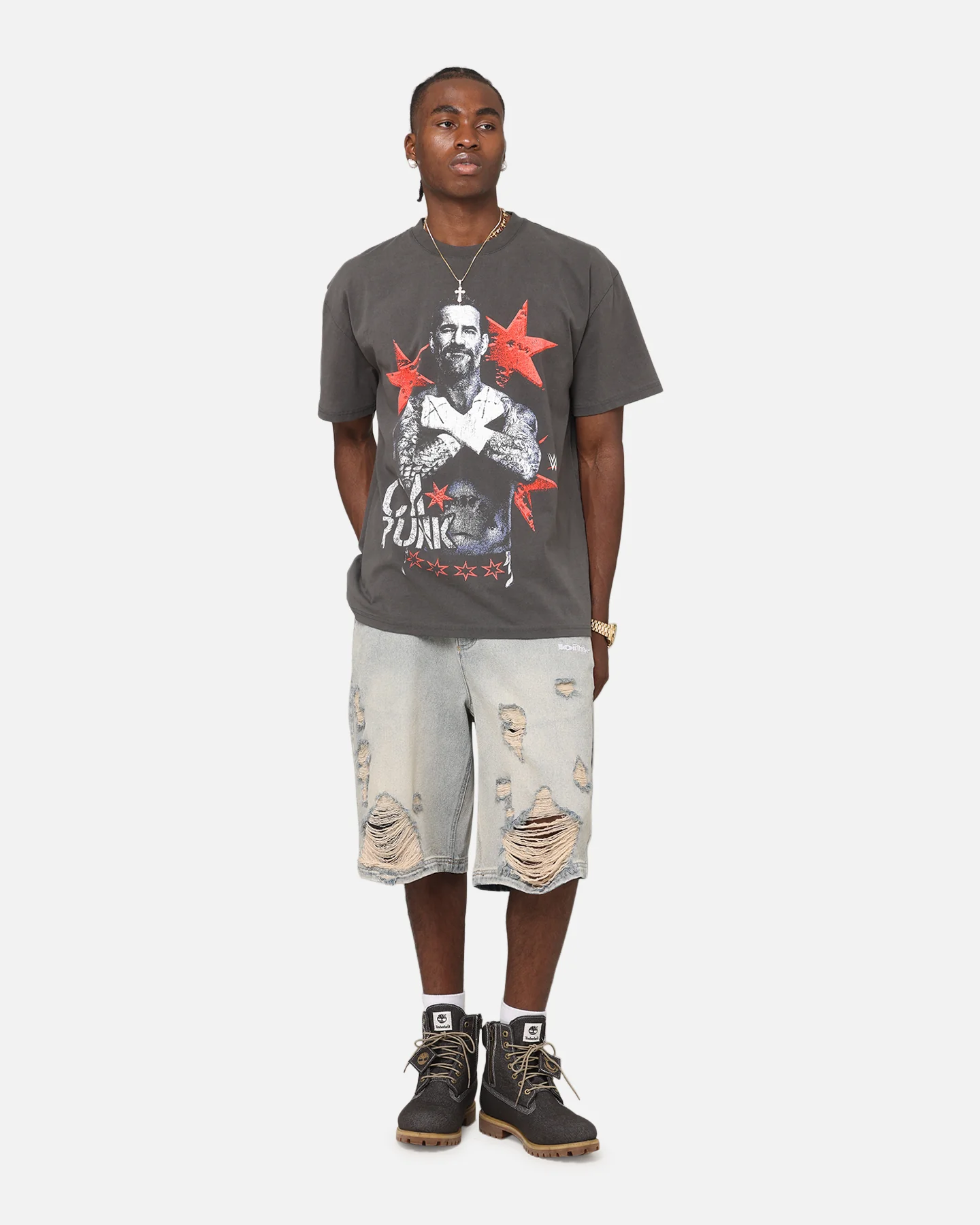 Culture Kings X WWE CM Punk Heavyweight T-Shirt Black Wash - Image 3