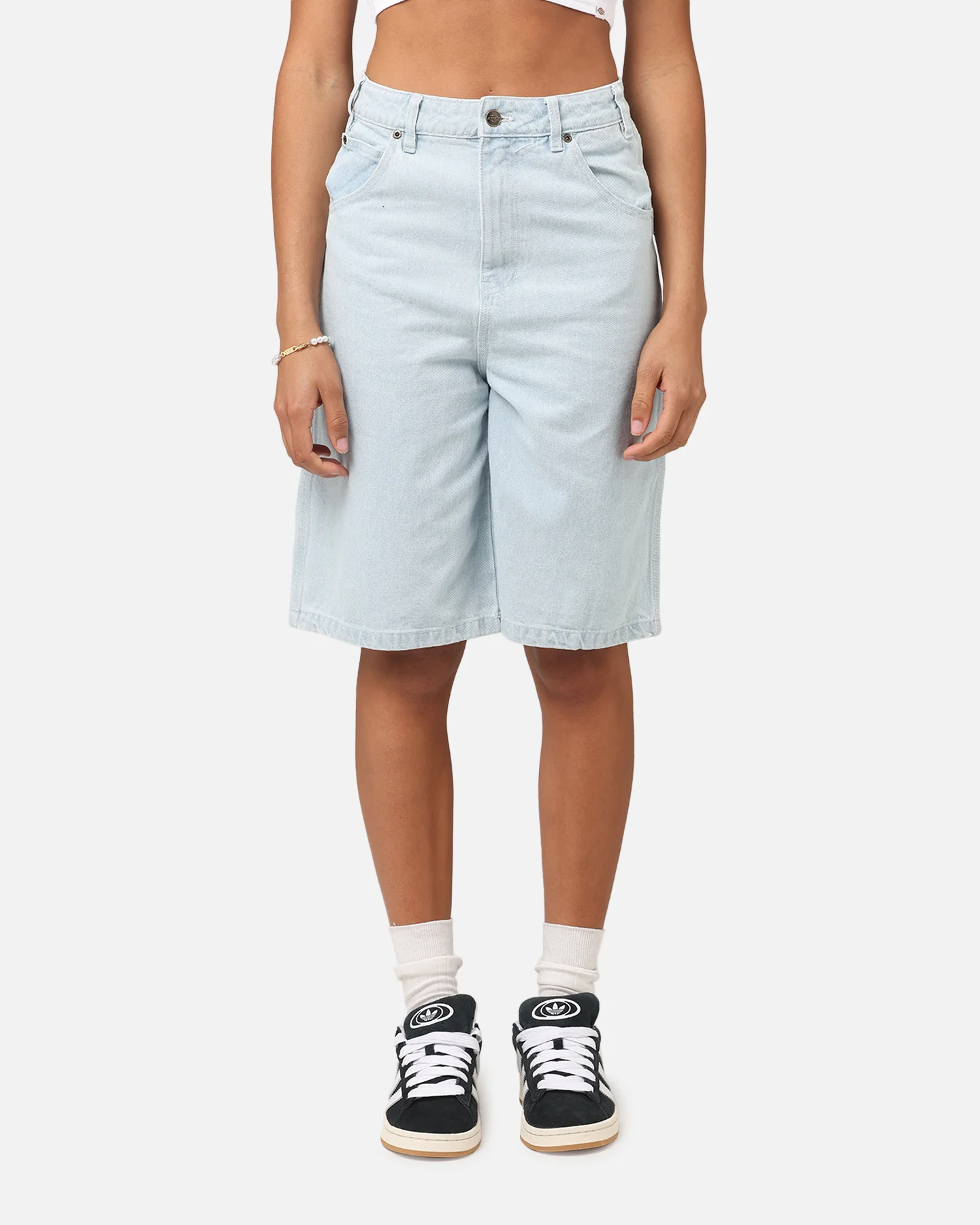 Dickies Women's Carpenter Denim Shorts Sky Blue - Image 6
