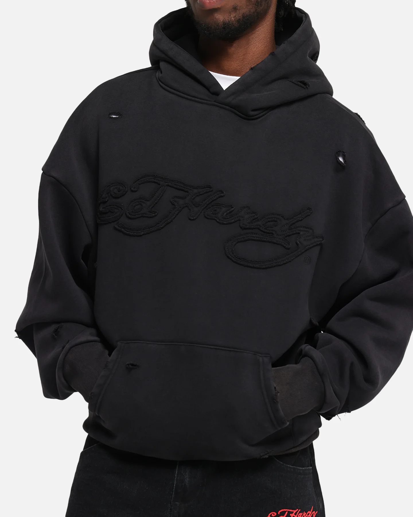 Ed Hardy Distressed Hoodie Washed Black - Image 6