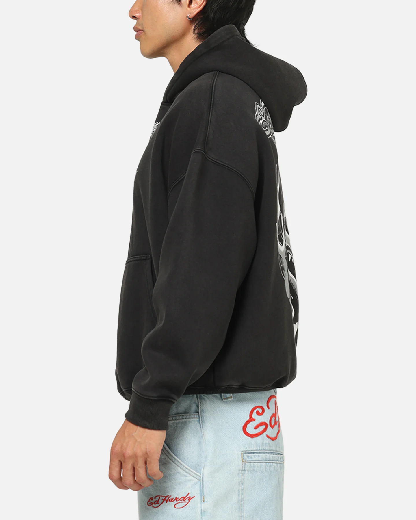 Ed Hardy Double Horns Hoodie Black Acidwash - Image 6