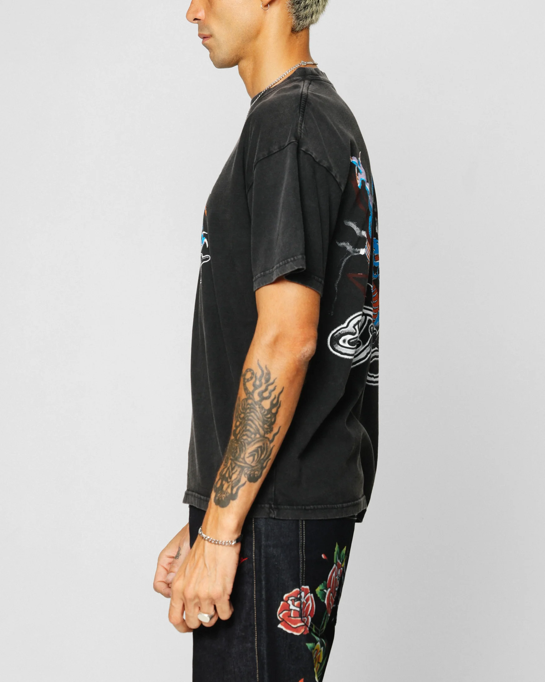 Ed Hardy Dragon Chest T-Shirt Black Acidwash - Image 6