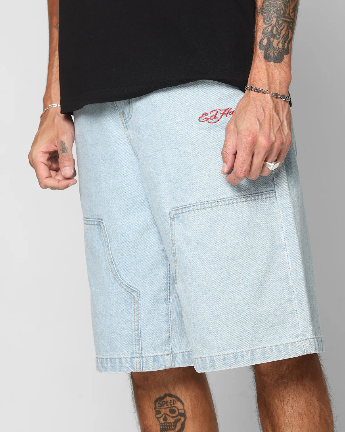 Ed Hardy Dragon Jorts Light Blue - Image 4