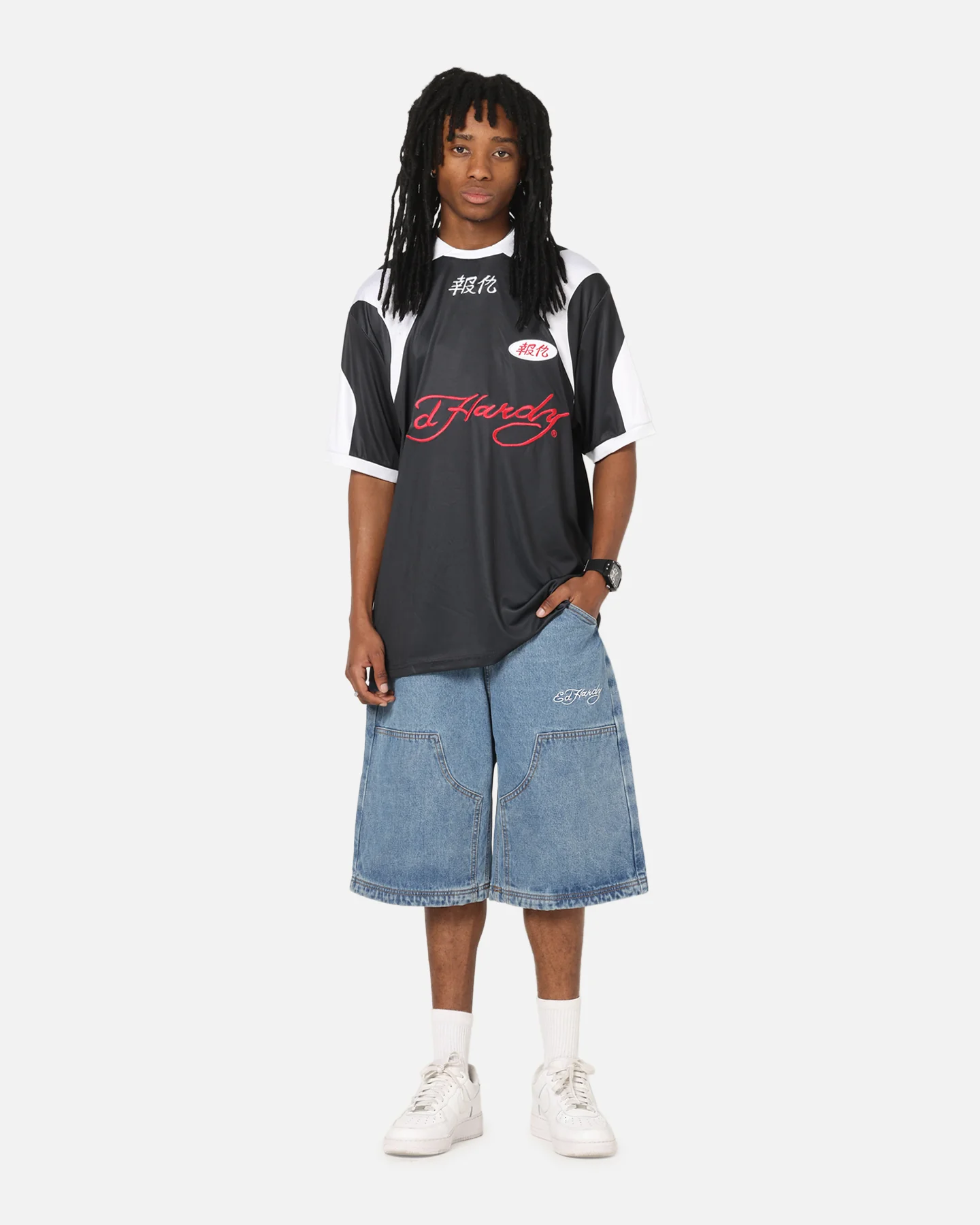 Ed Hardy Dragon Jorts Mid Blue Denim - Image 2