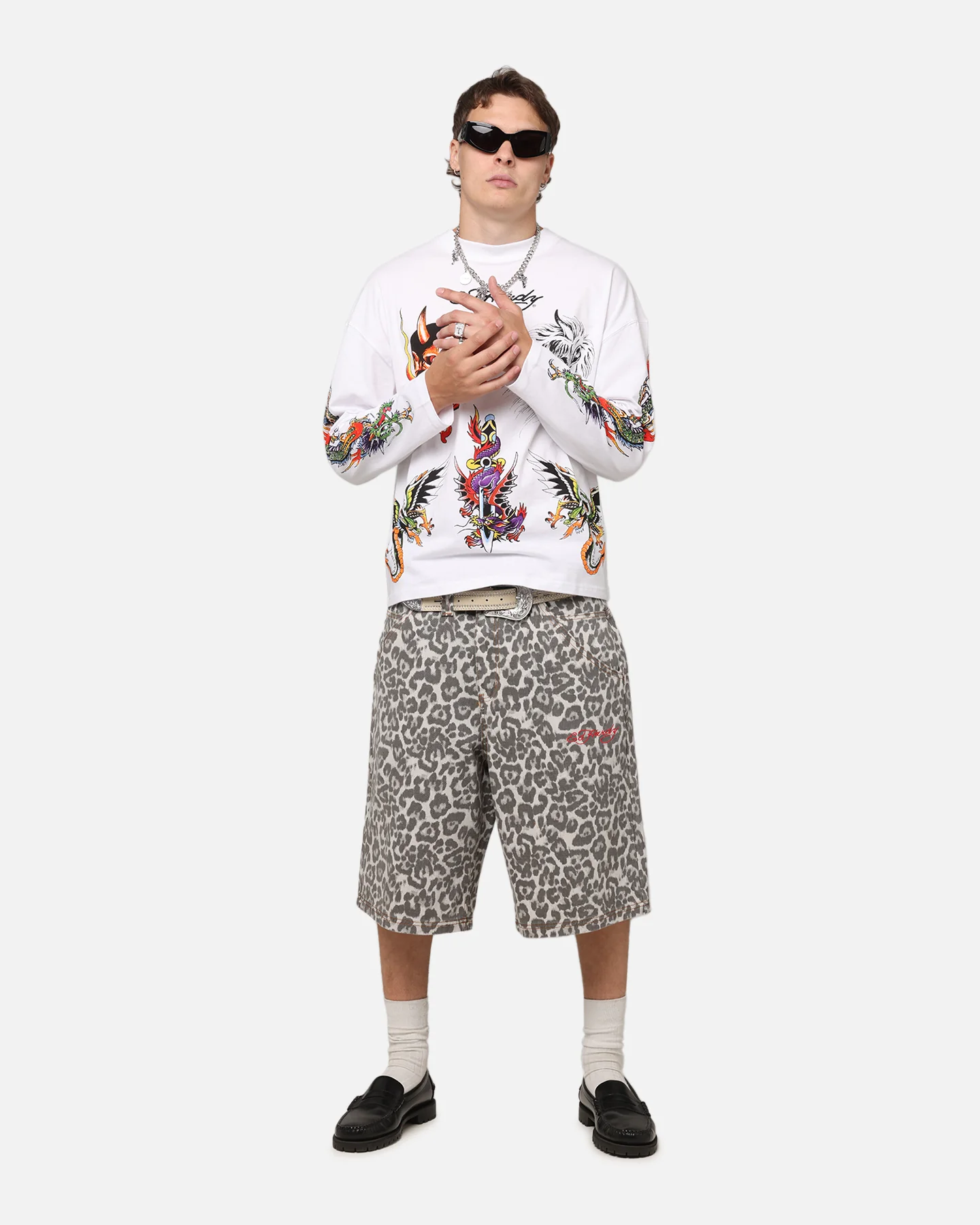 Ed Hardy Ed's Tattooing Long Sleeve T-Shirt Off White - Image 3