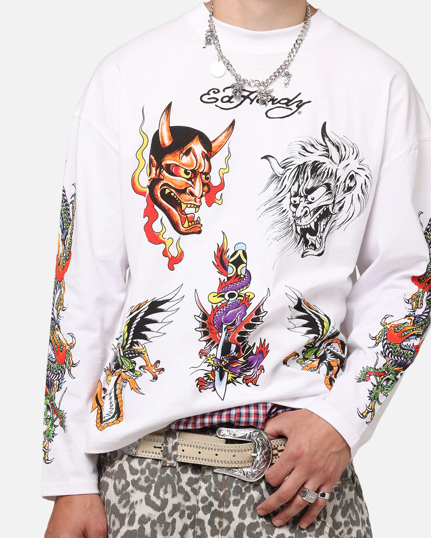 Ed Hardy Ed's Tattooing Long Sleeve T-Shirt Off White - Image 8