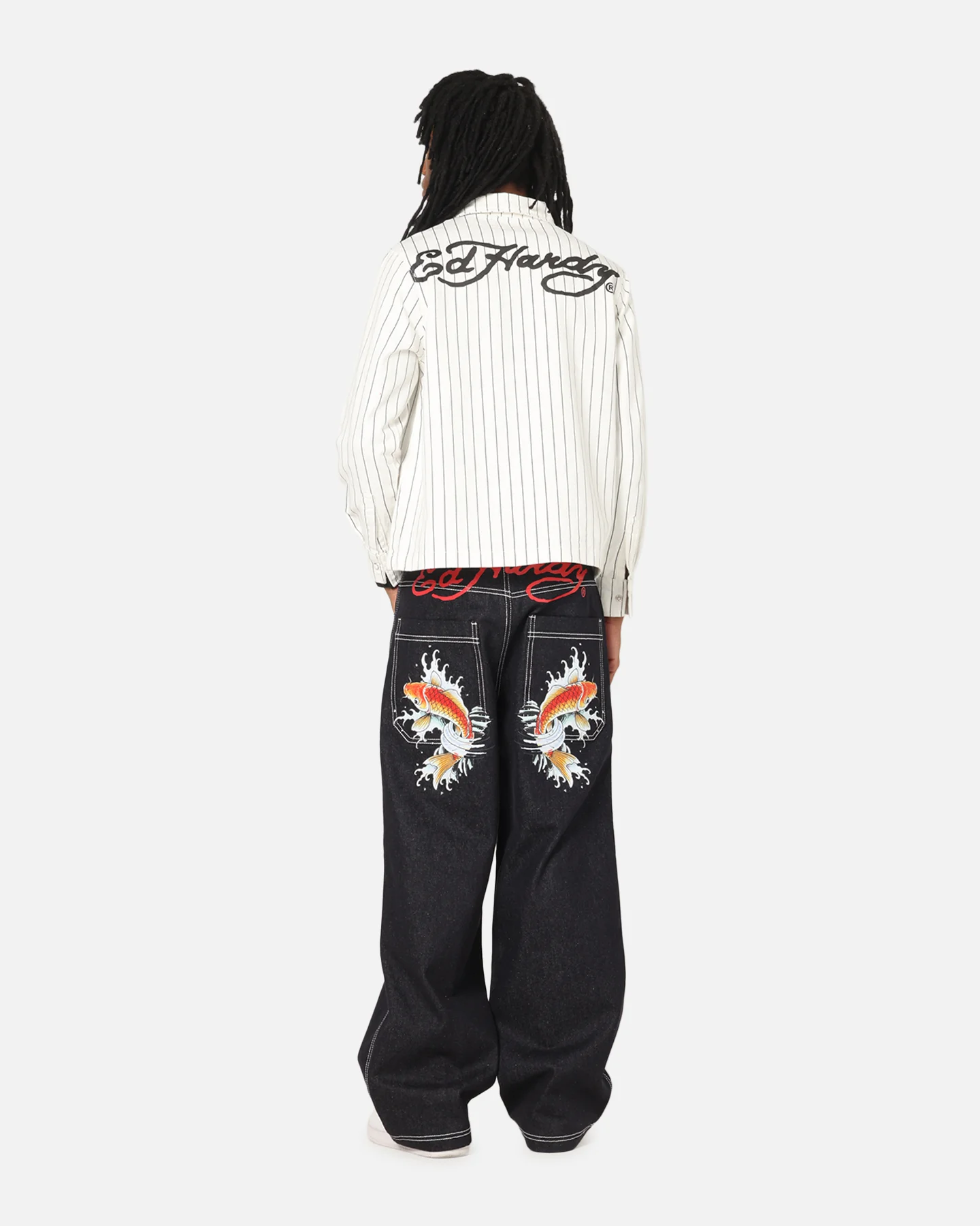 Ed Hardy Euro Button Up Shirt White Pinstripe - Image 4