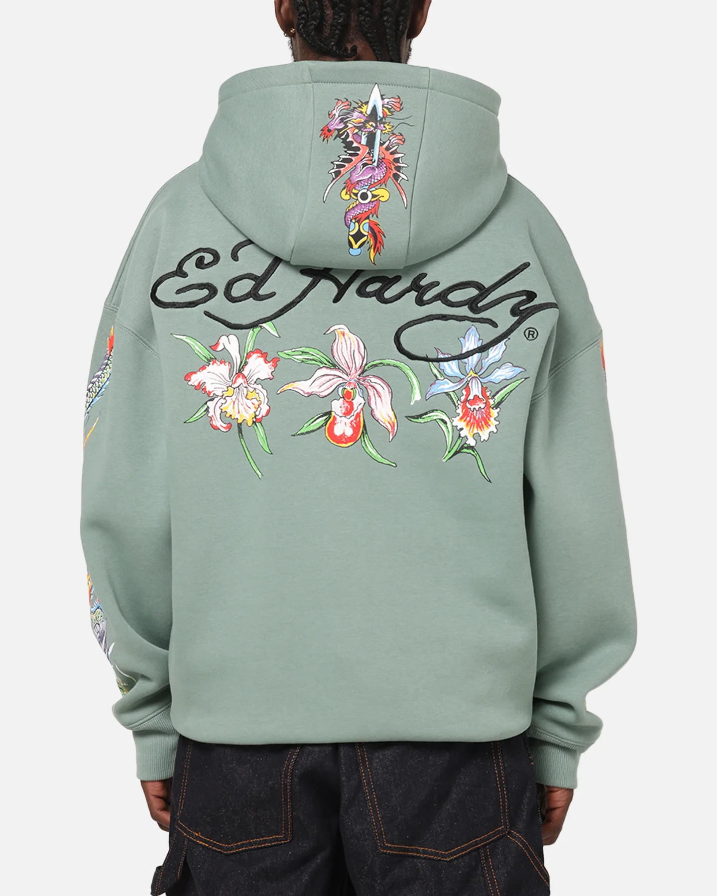 Ed Hardy Floral Zip Hoodie Sage - Image 2
