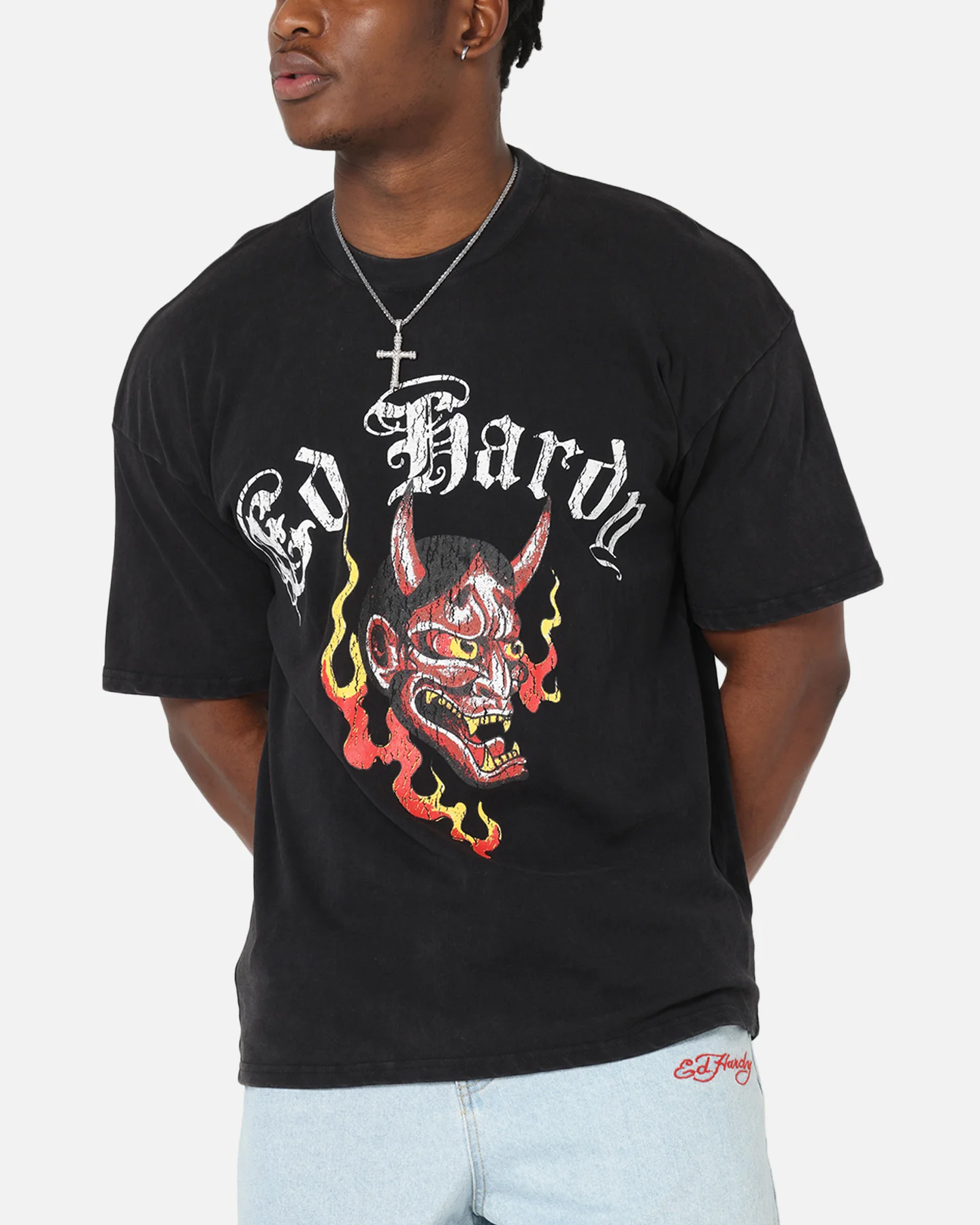 Ed Hardy Mask Of Mischief T-Shirt Black Acidwash - Image 6