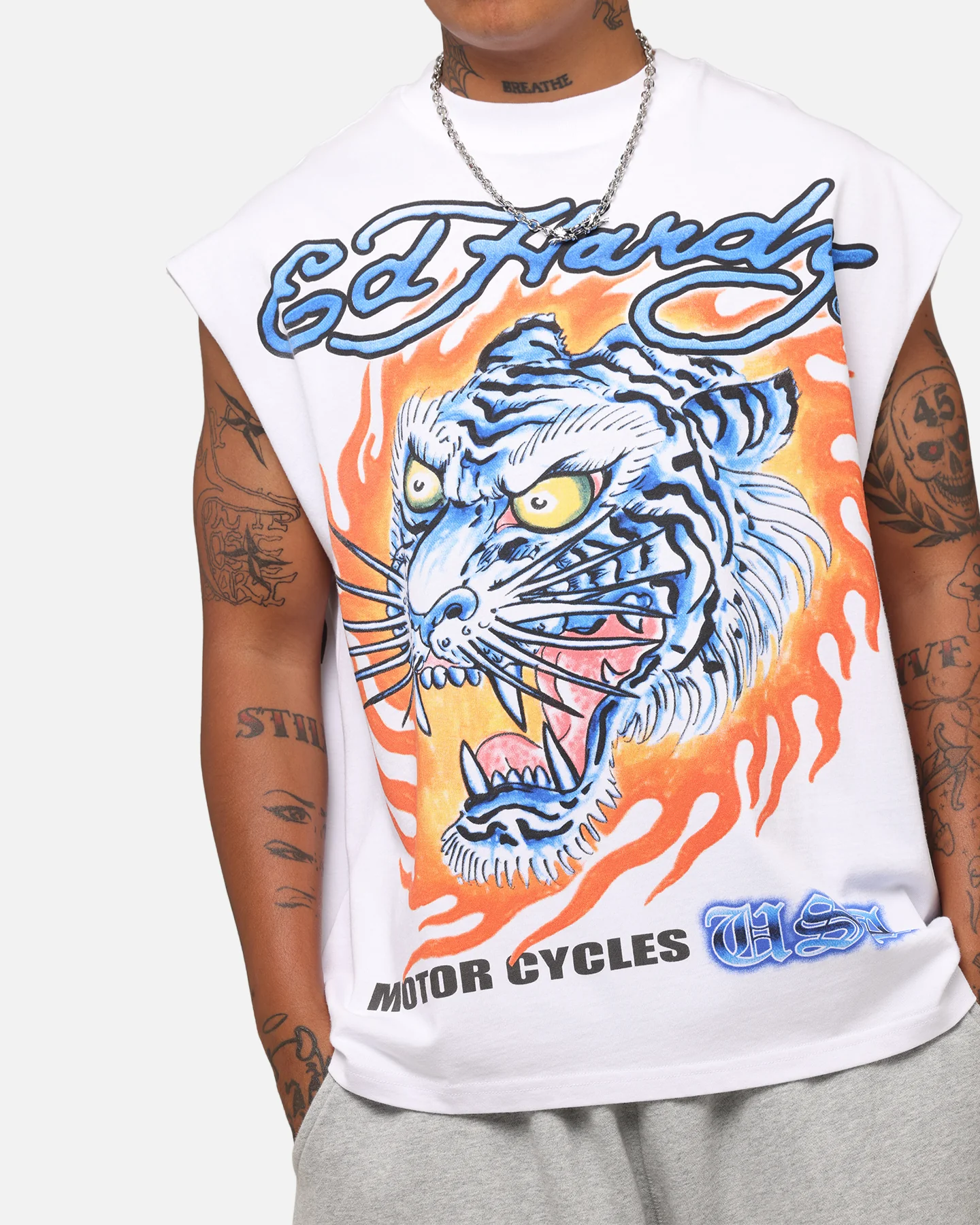 Ed Hardy Motorcycles Tiger Muscle T-Shirt White - Image 7