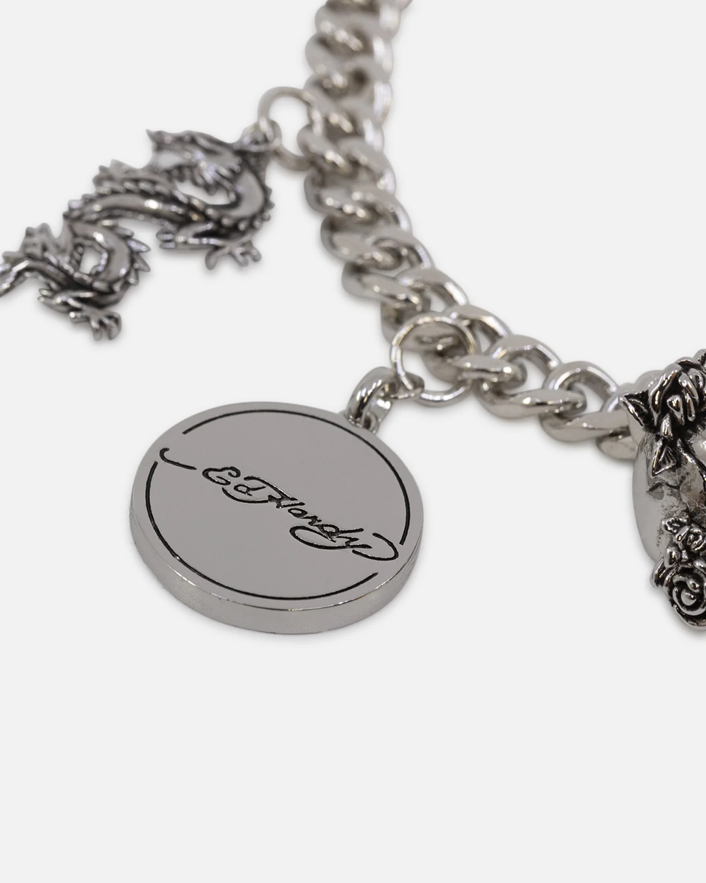 Ed Hardy Multi Charm Cuban Chain Bracelet Silver - Image 3