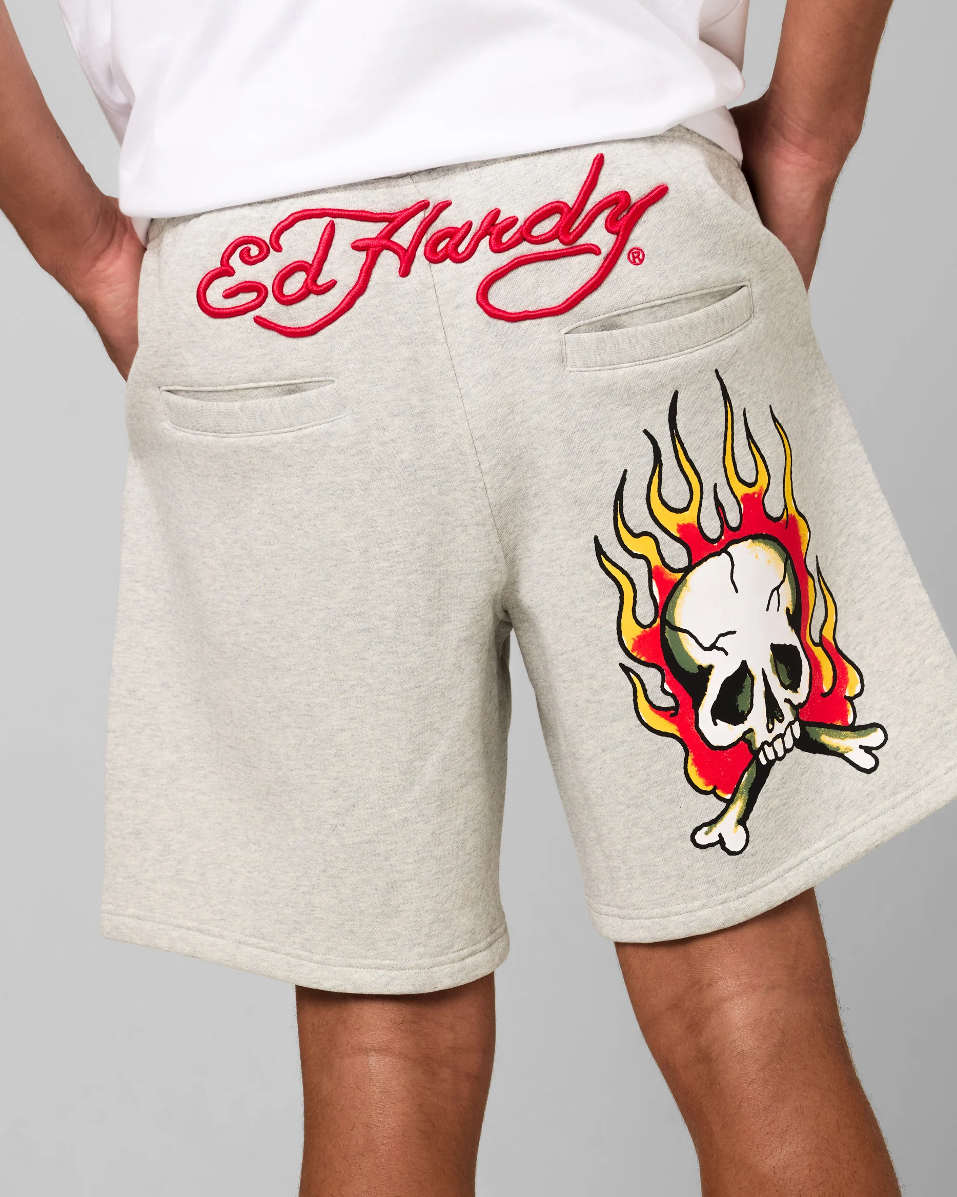 Ed Hardy Skull Fleece Shorts Grey Marle - Image 4