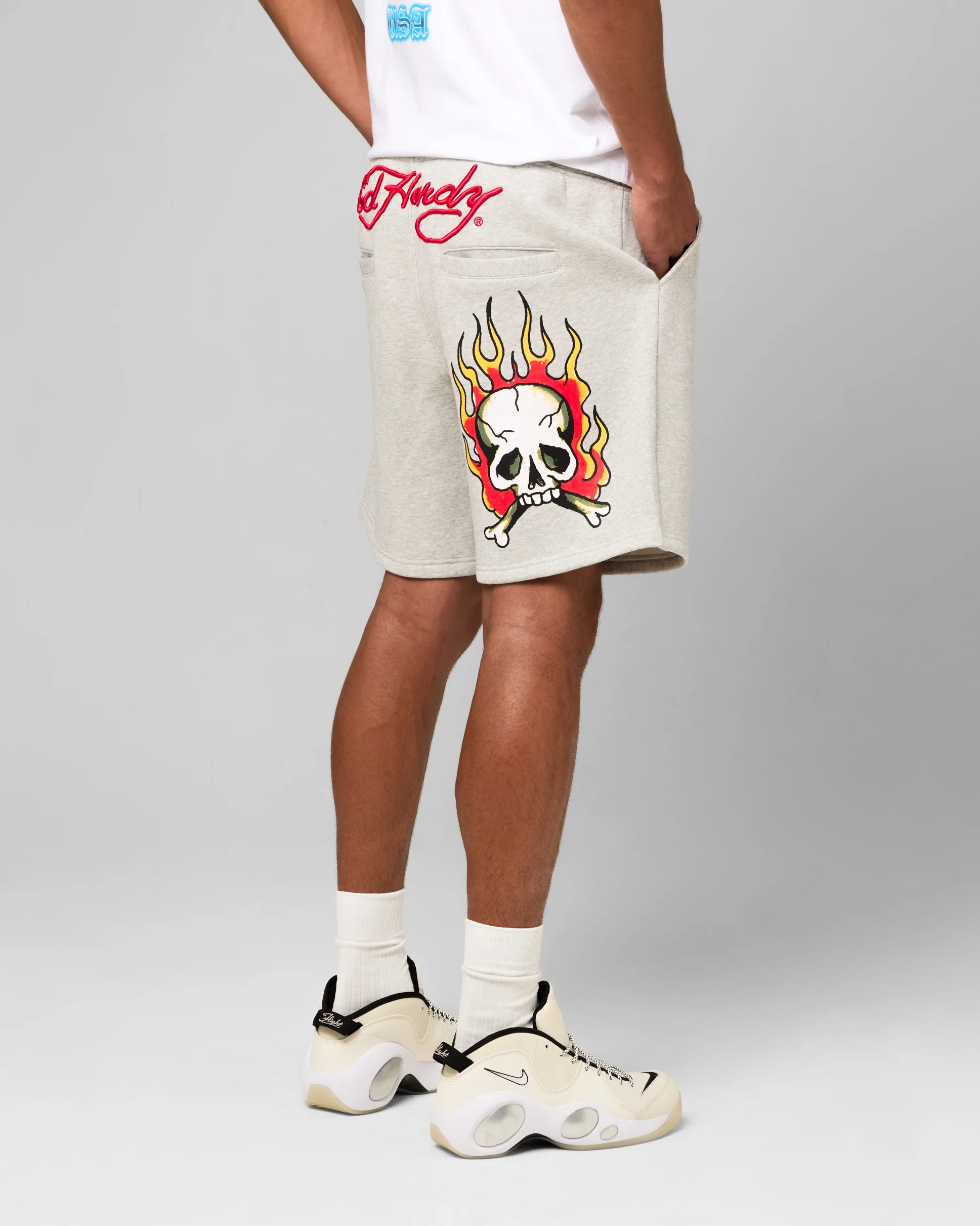 Ed Hardy Skull Fleece Shorts Grey Marle - Image 5