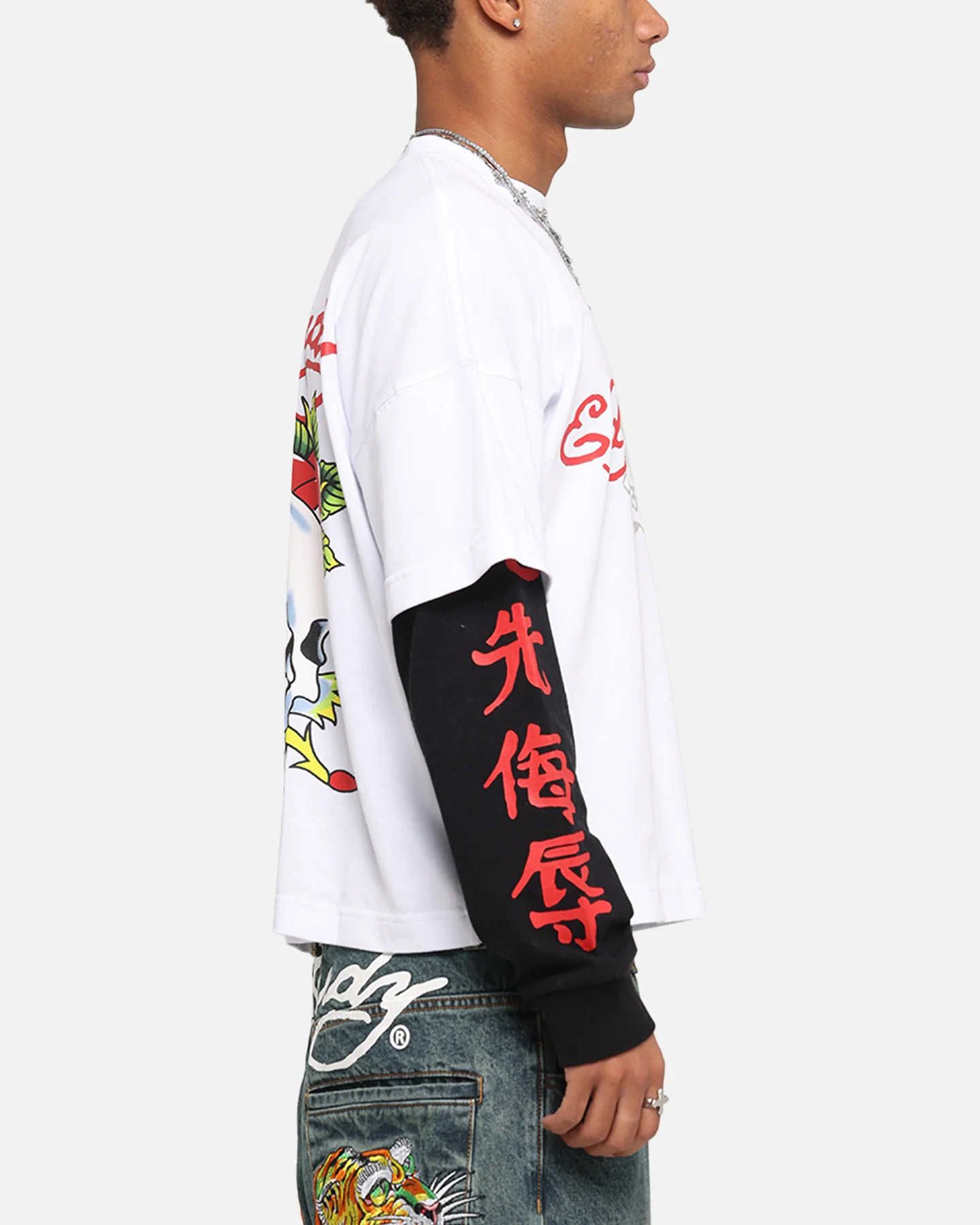Ed Hardy Skull Layered Long Sleeve T-Shirt White - Image 5