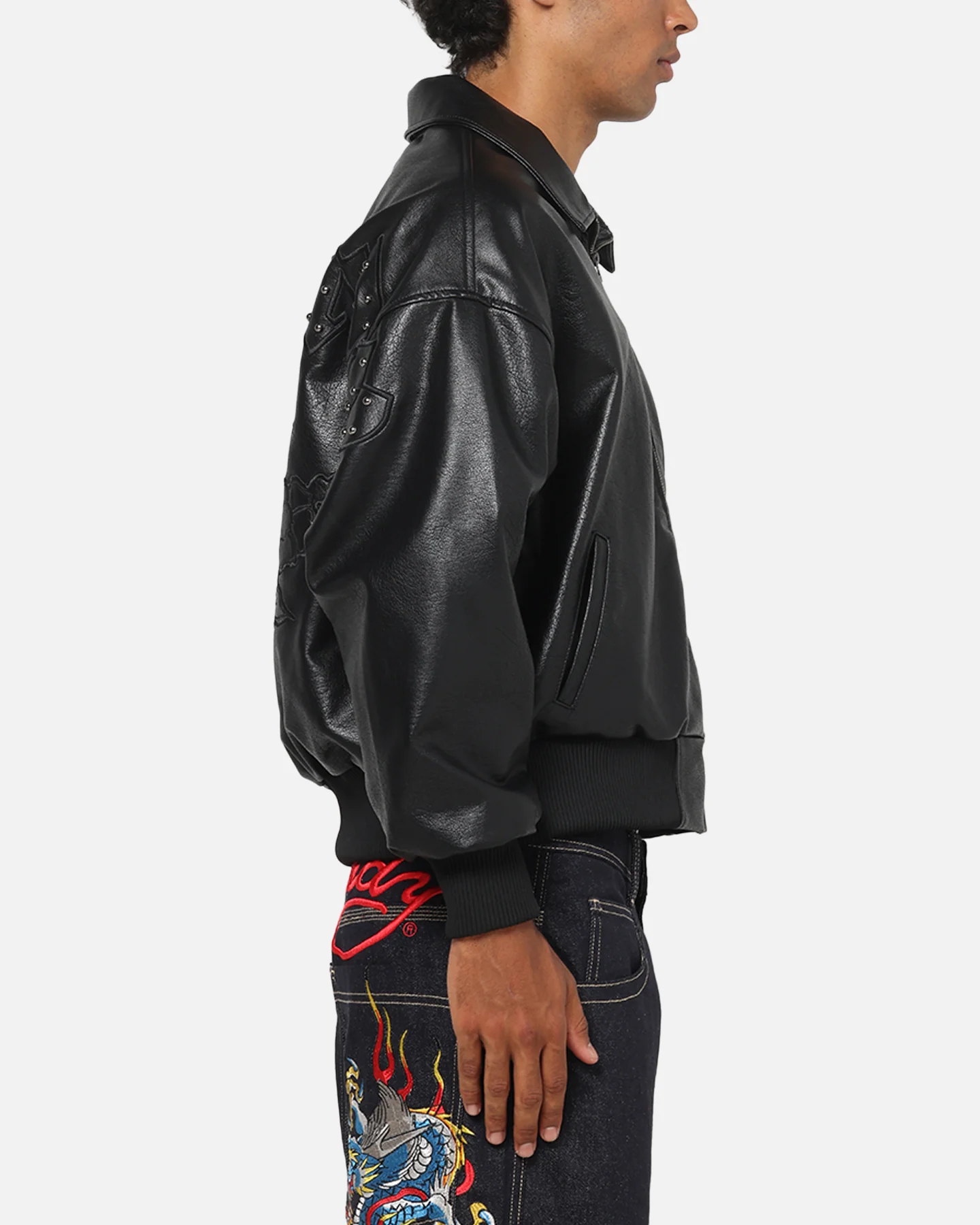 Ed Hardy Studded Bomber Jacket Black - Image 5