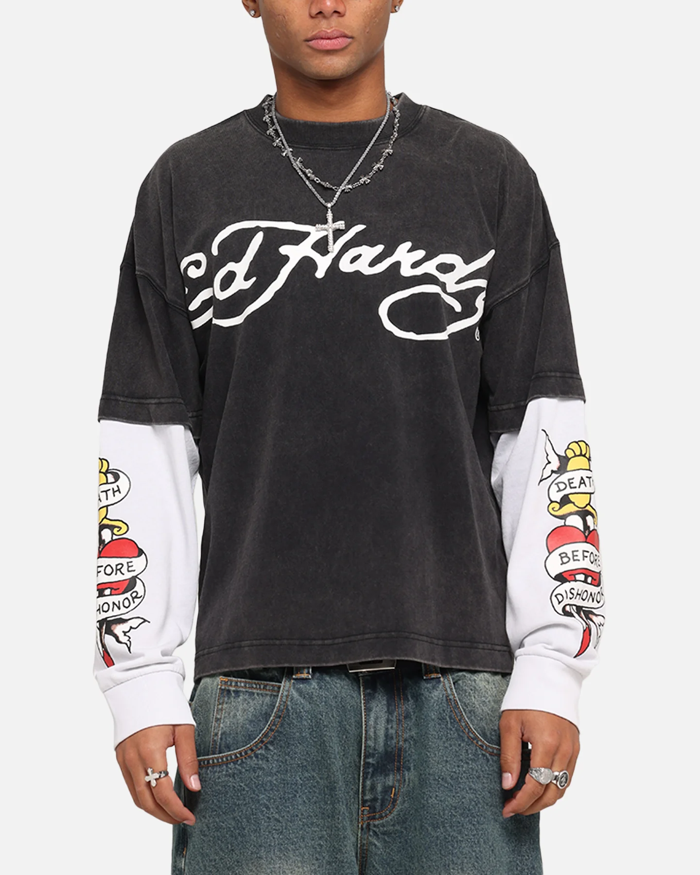 Ed Hardy Tiger Layered Long Sleeve T-Shirt Black - Image 2