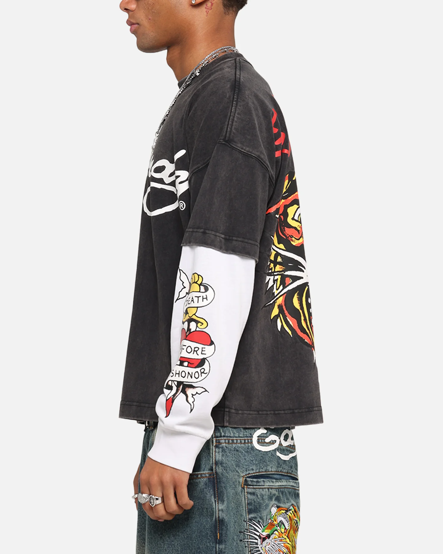 Ed Hardy Tiger Layered Long Sleeve T-Shirt Black - Image 6