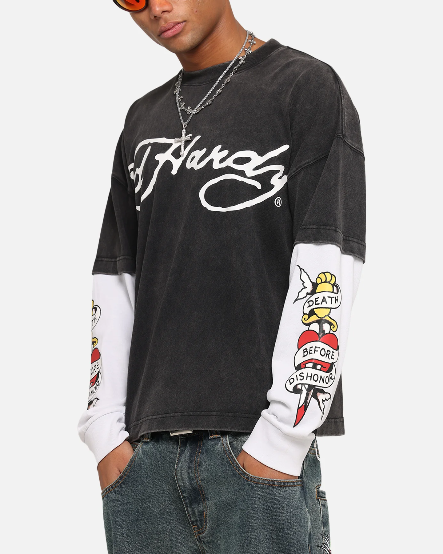 Ed Hardy Tiger Layered Long Sleeve T-Shirt Black - Image 7