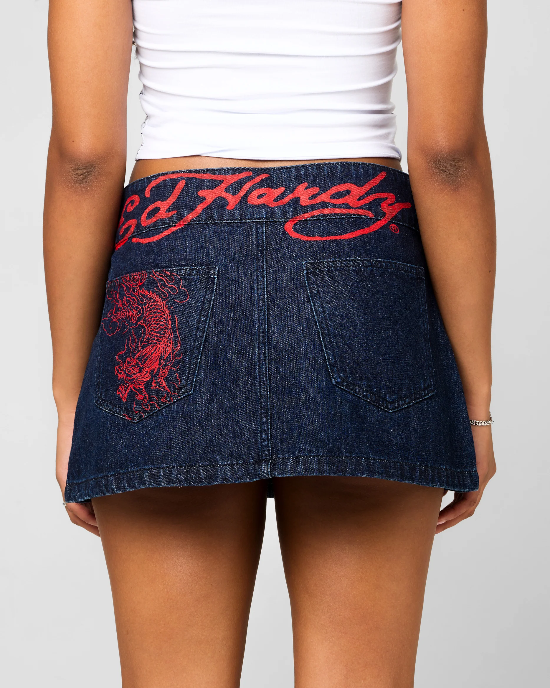 Ed Hardy Women's Denim Mini Skirt Raw Indigo - Image 8