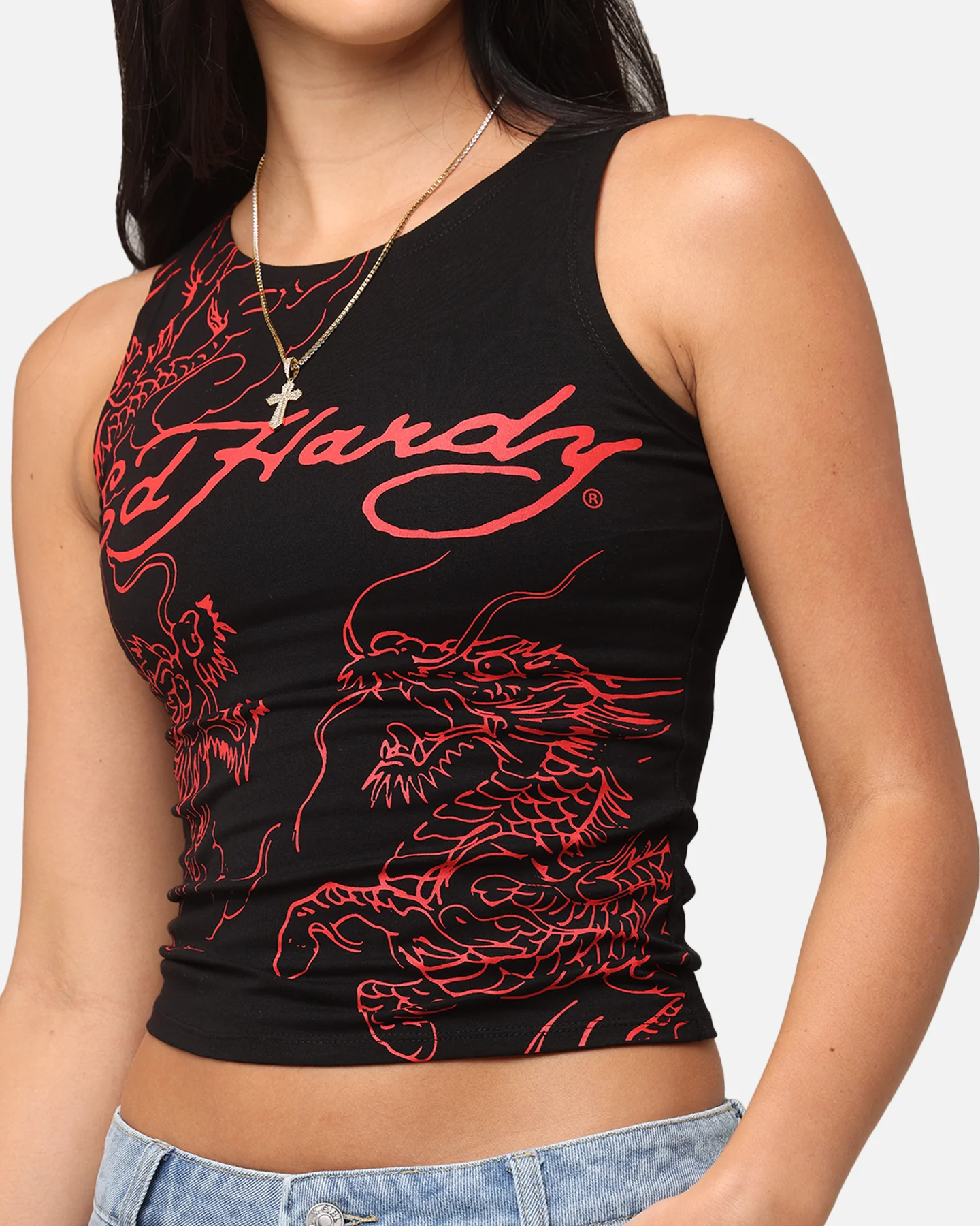 Ed Hardy Women's Dragon Tank Black/Red - Image 6
