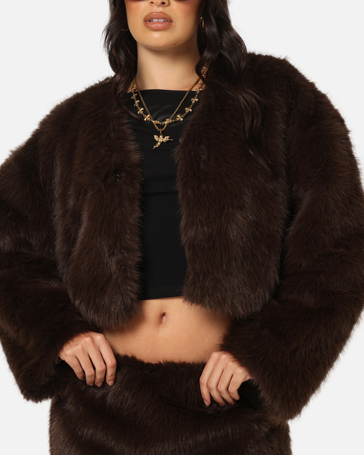 Ed Hardy Women's Faux Fur Jacket Brown - Image 8