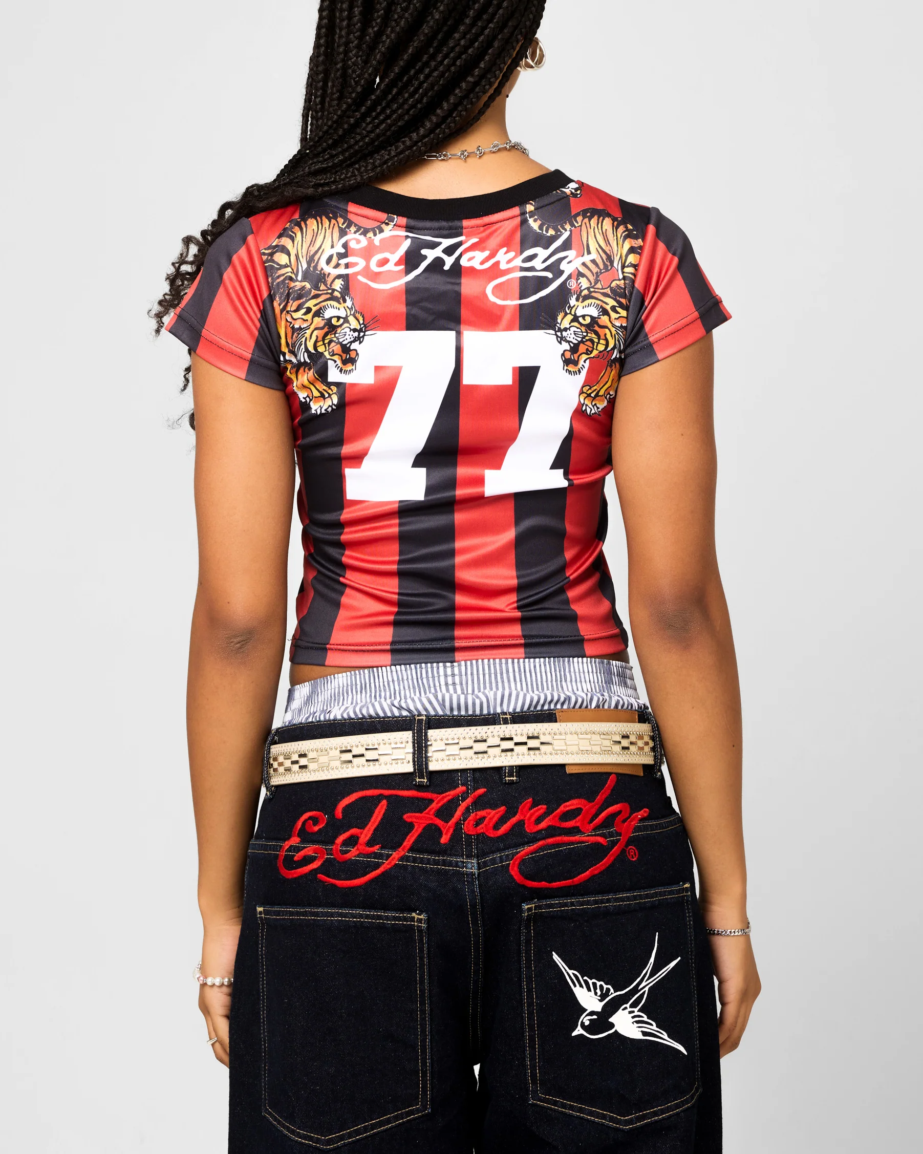 Ed Hardy Women's Football Baby T-Shirt Black/Red - Image 3