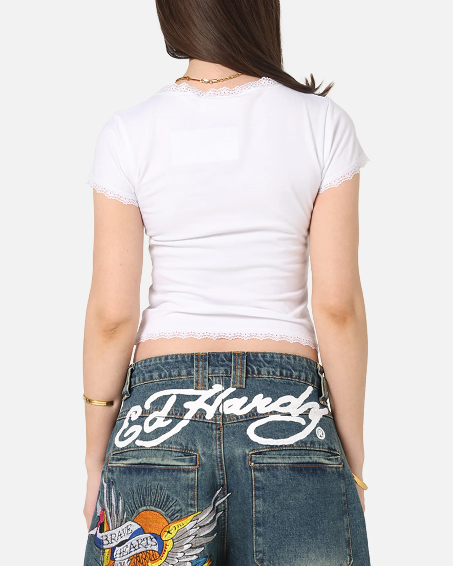 Ed Hardy Women's Lace Trim Baby T-Shirt White - Image 3