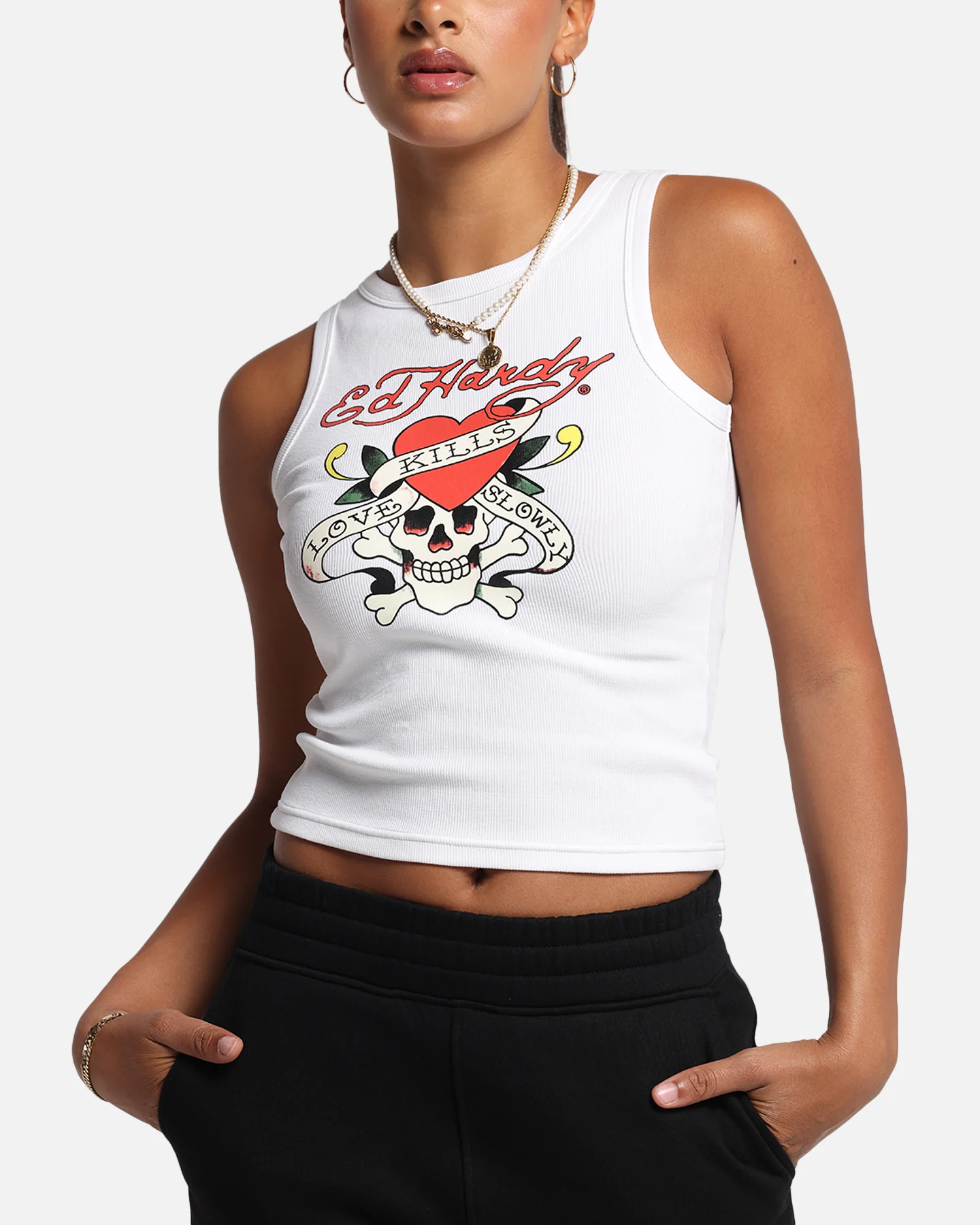 Ed Hardy Women's Love Kills Tank White - Image 6
