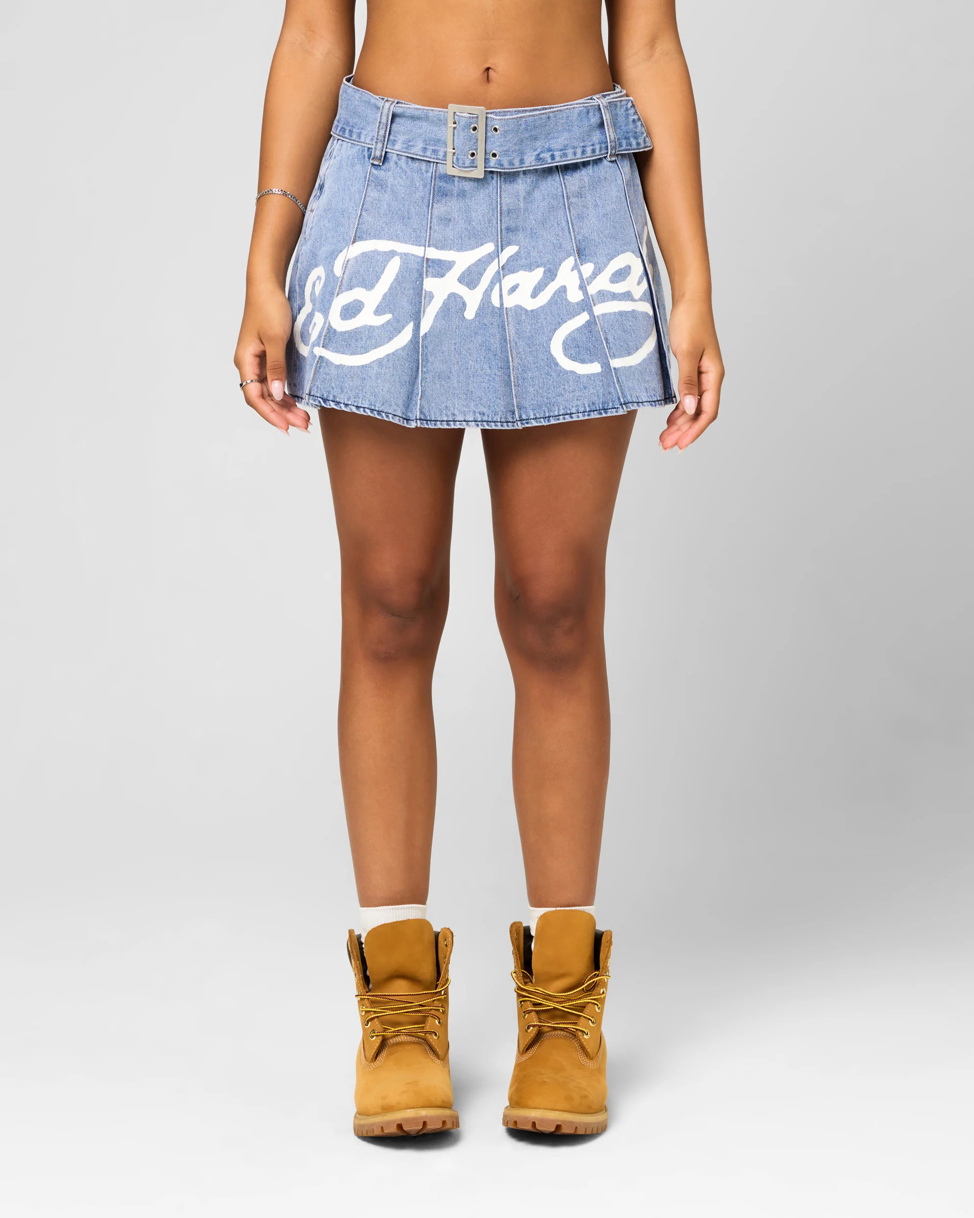 Ed Hardy Women's Pleated Denim Mini Skirt Light Blue Denim - Image 2