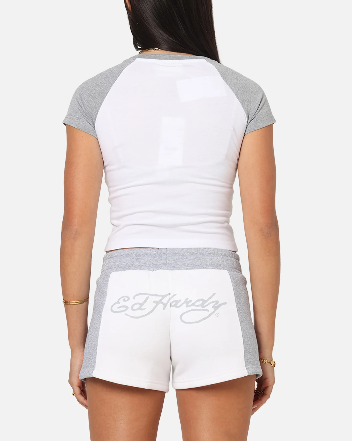 Ed Hardy Women's Raglan Baby T-Shirt White/Grey - Image 3