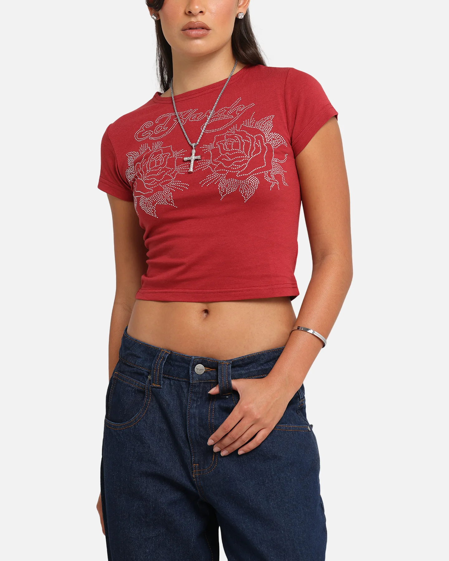 Ed Hardy Women's Rose Baby T-Shirt Red - Image 6