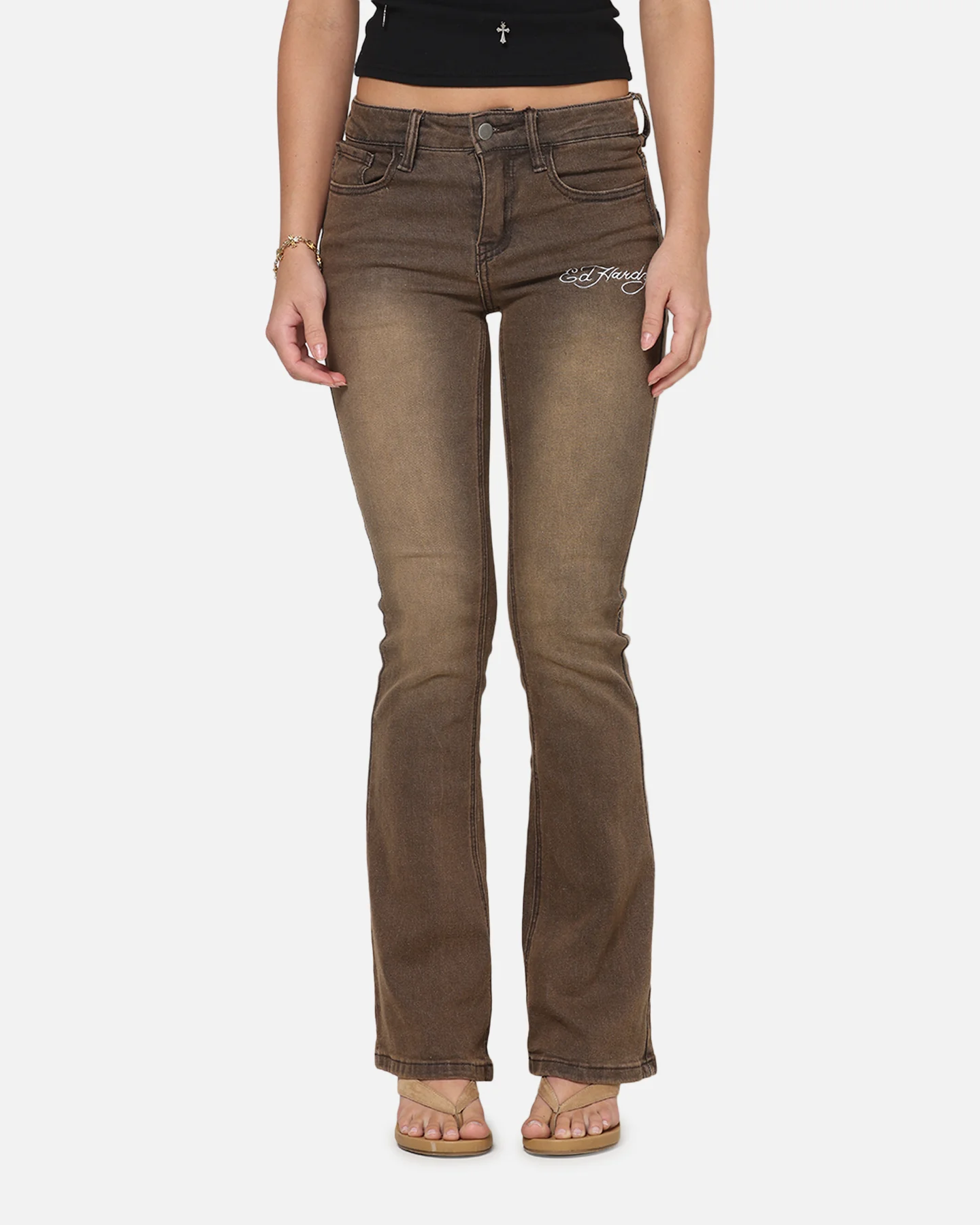 Ed Hardy Women's Tiger Bootcut Jeans Brown - Image 6