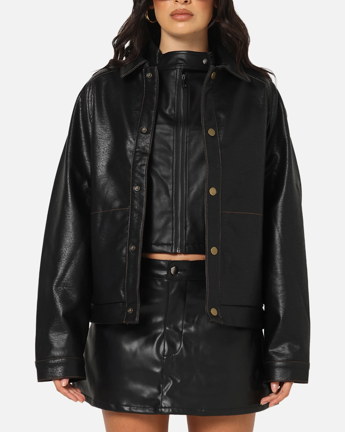 Ed Hardy Women's Vegan Leather Bomber Jacket Black - Image 2