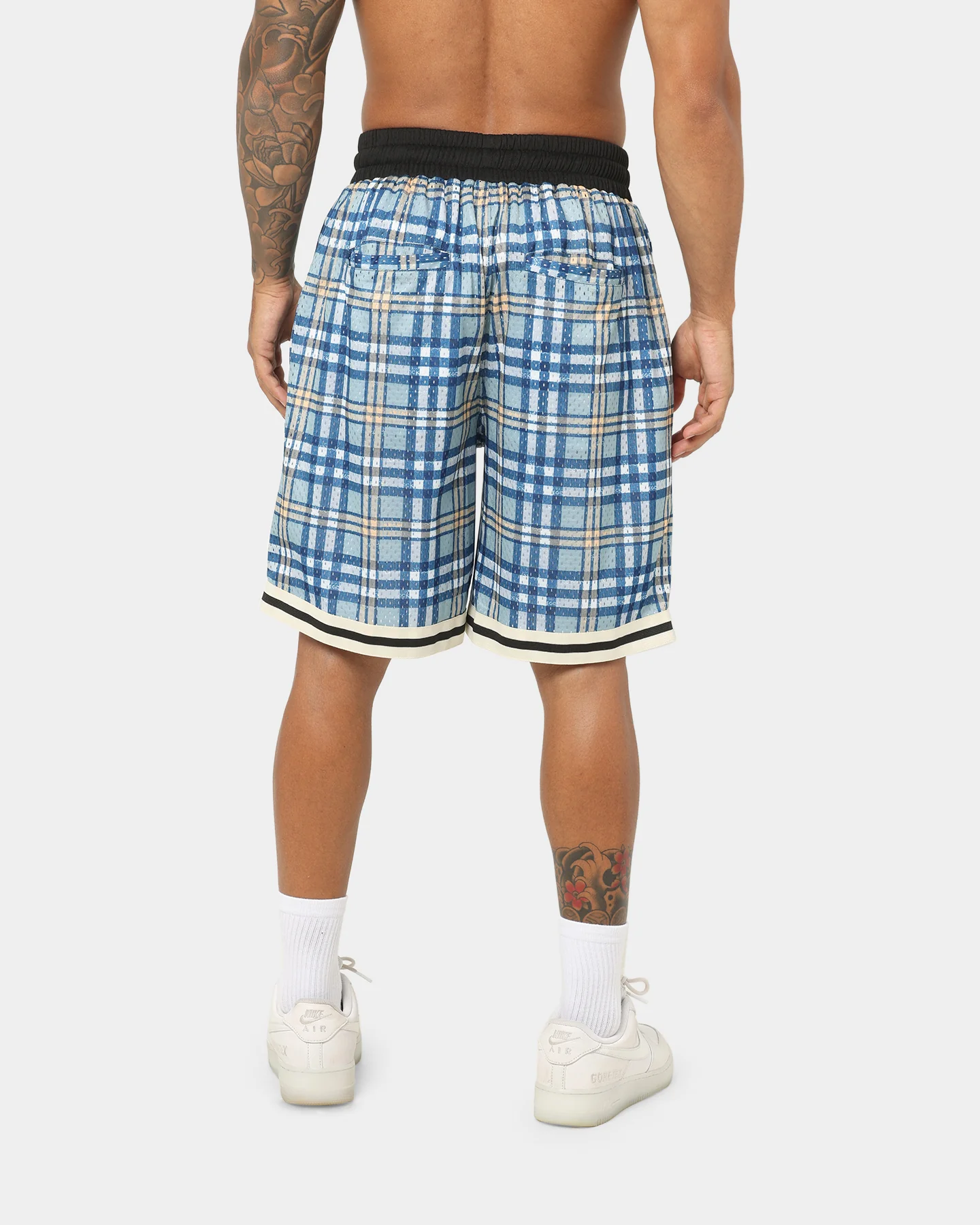 EN ES Team Basketball Shorts Blue Plaid - Image 4