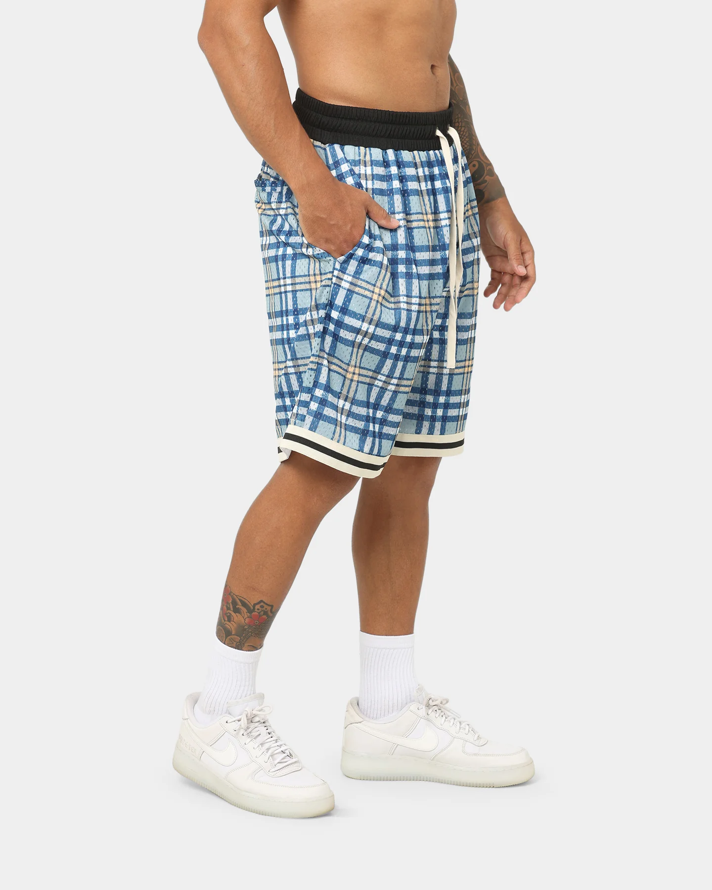 EN ES Team Basketball Shorts Blue Plaid - Image 5