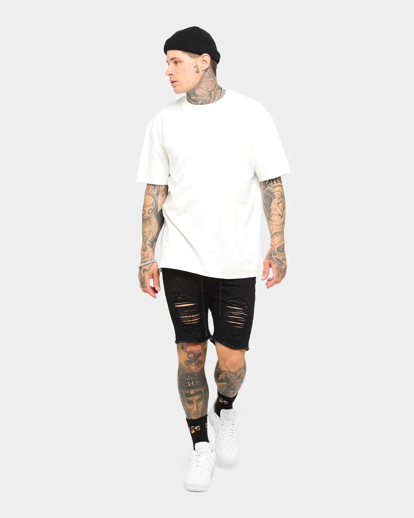 ENES Gunner Skinny Ripped Shorts Black - Image 2