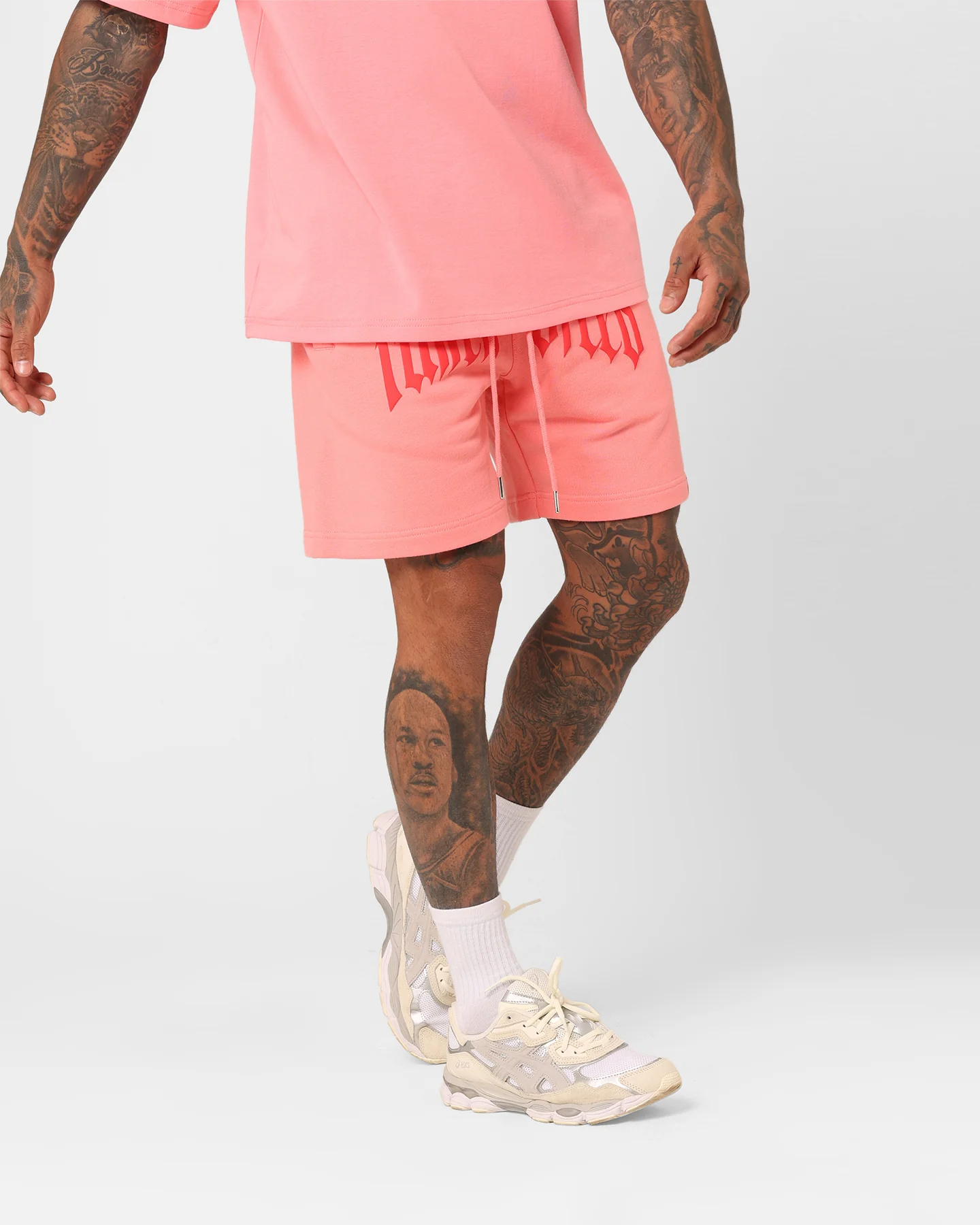 Fallen Breed Puff Logo Zip Sweat Shorts Pink/Red - Image 5