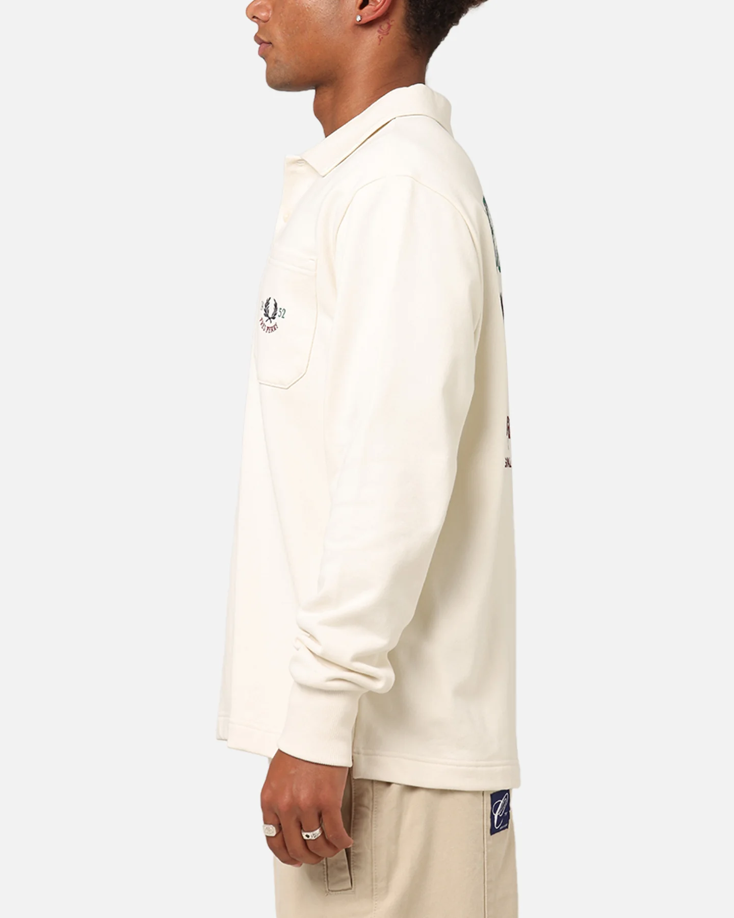 Fred Perry Embroidered Champion Collared Sweatshirt Ecru - Image 6