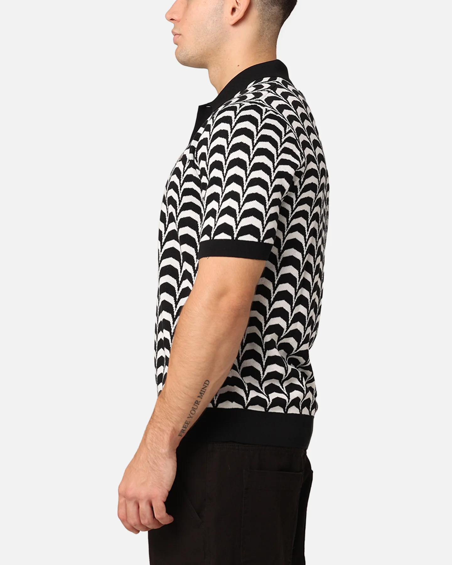 Fred Perry Jacquard Knitted Shirt Black - Image 5