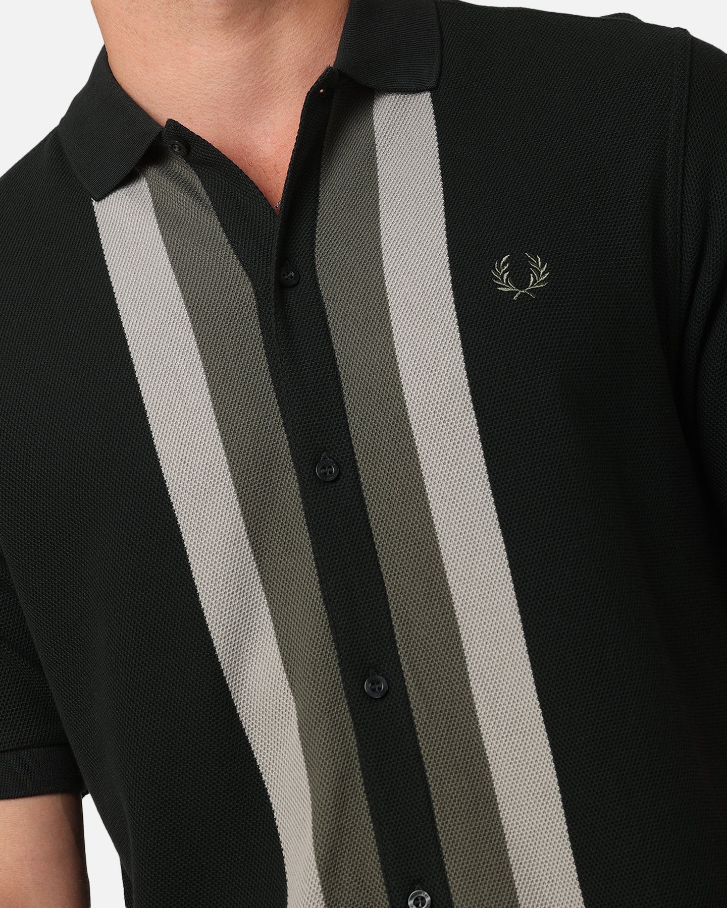 Fred Perry Panelled Button Through Polo Shirt Green - Image 6