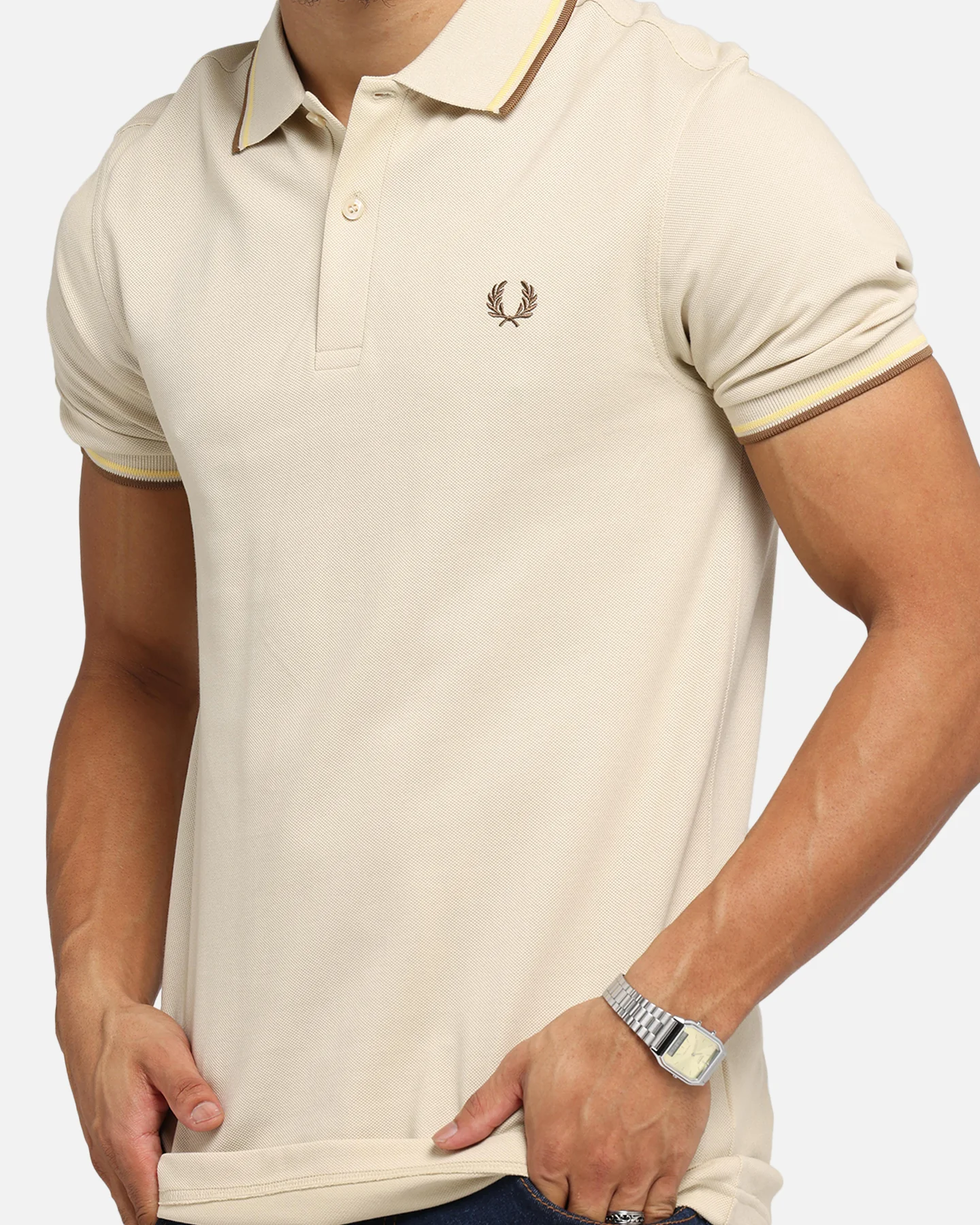 Fred Perry Twin Tipped Polo Shirt Oat - Image 6